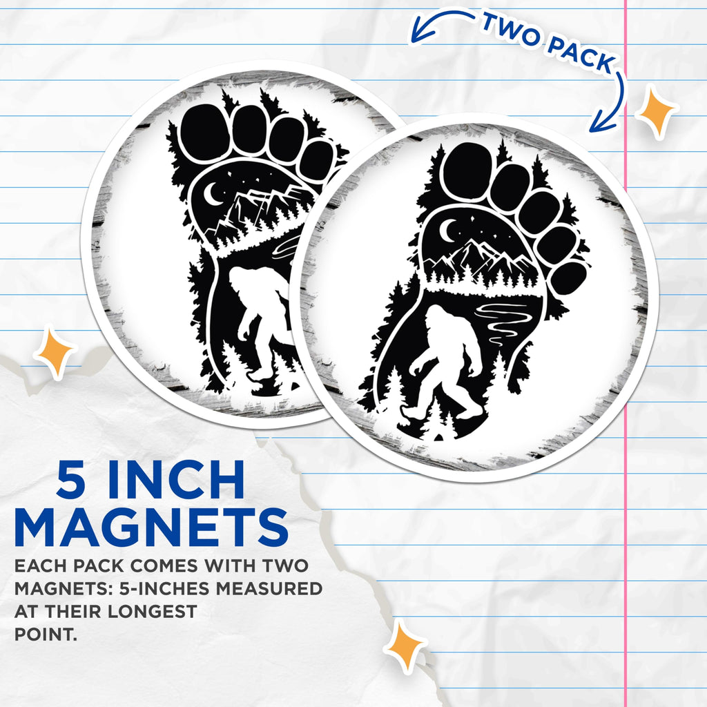(2 Pack) Bigfoot Footprint Magnets - Sasquatch Outdoors Decor - Forest Mountain Refrigerator - 5 Inches On Longest Side - Thick Durable Magnet - Made in USA - MAG27918