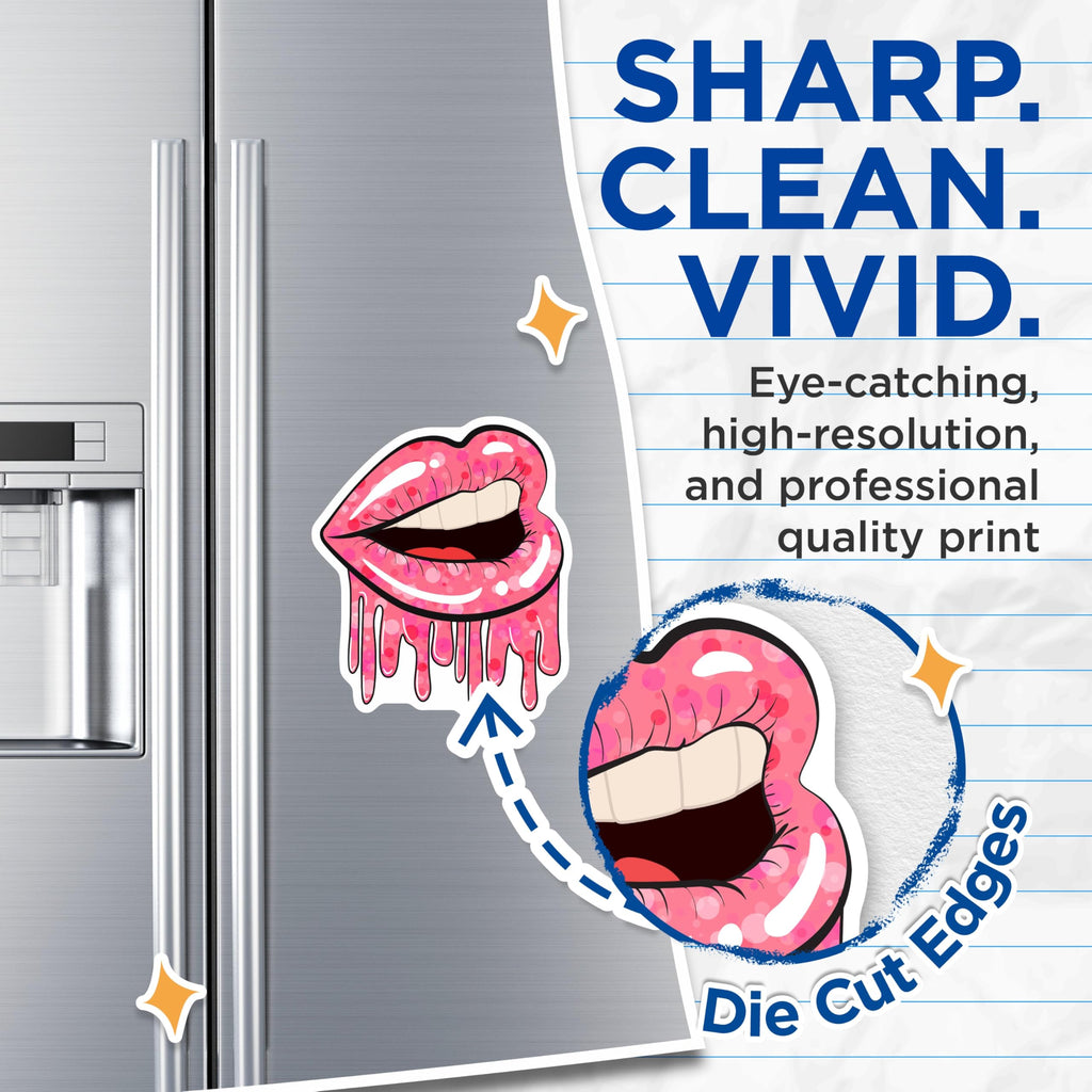 (2 Pack) Dripping Pink Lips Magnets - Pop Art Bubble Aesthetic - Trendy Refrigerator Locker Decor - Funky Kitchen Accent - 5 Inches On Longest Side - Thick Durable Magnet - Made in USA - MAG21345