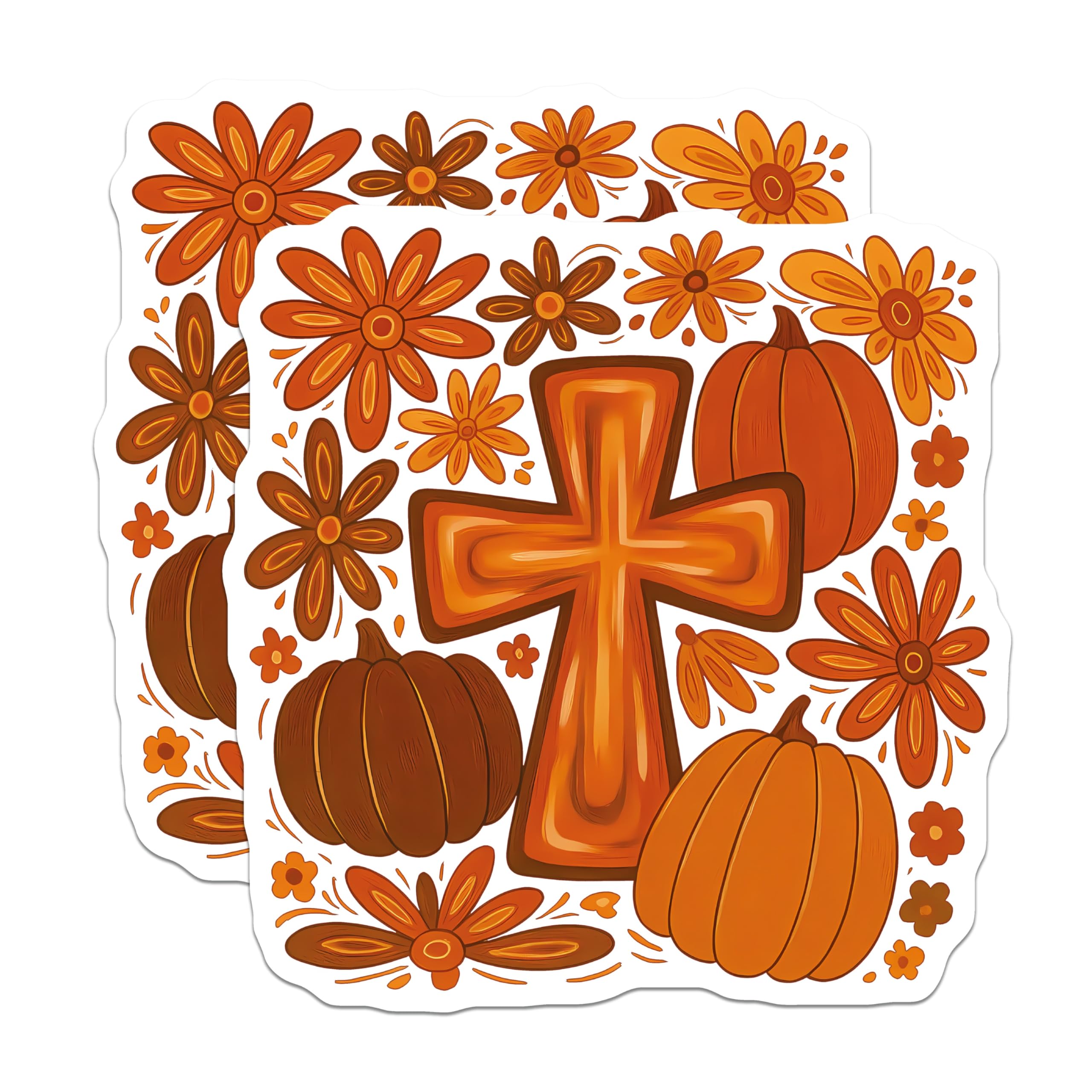 (2 Pack) Autumn Cross Magnets - Rustic Pumpkin Art - Christian Fall Kitchen Decor - 5 Inches On Longest Side - Thick Durable Magnet - Made in USA - MAG28753