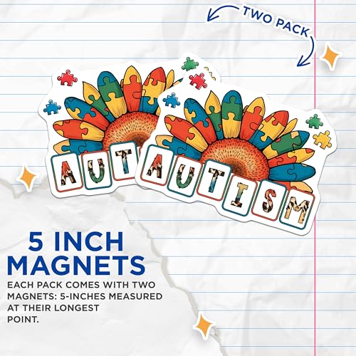 (2 Pack) Puzzle Piece Flower Magnet - Advocacy Decor - 5" On Longest Side - Sticks to Smooth Flat Surfaces - Made in USA - MAG9695