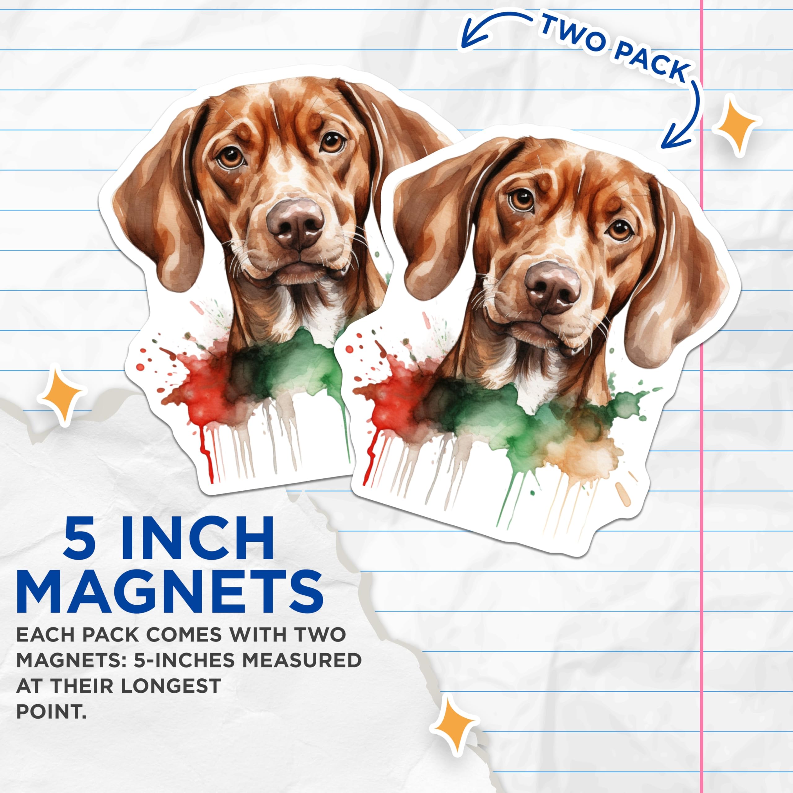 (2 Pack) Vizsla Dog Magnets - Watercolor Pet Art - Dog Mom Fridge Decor - 5 Inches On Longest Side - Thick Durable Magnet - Made in USA - MAG26593