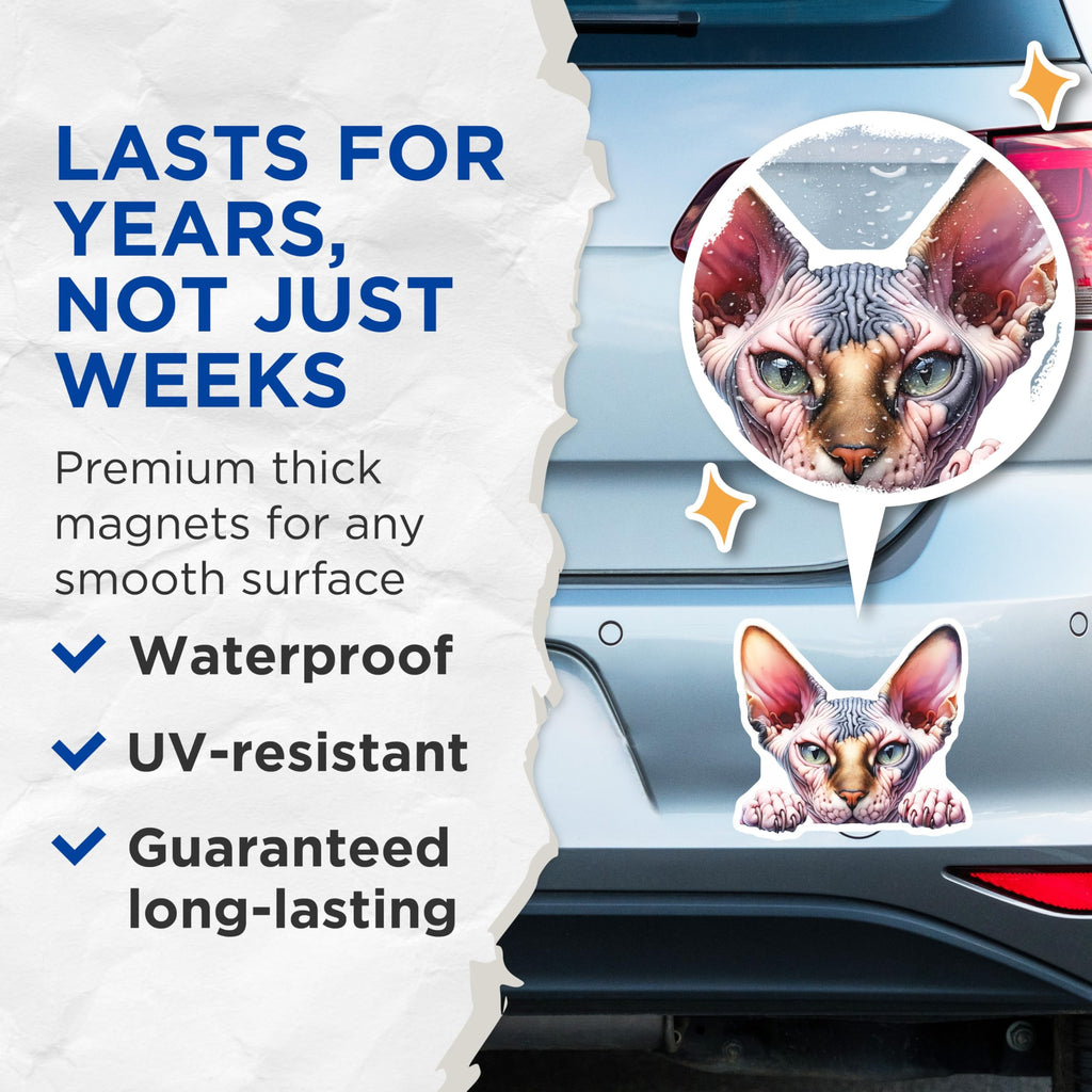 (2 Pack) Sphynx Cat Magnets - Hairless Cat Lover - Unique Refrigerator Magnets - 5" On Longest Side - Premium Magnet - for Cars, Refrigerators, Toolboxes, Lockers - Made in USA - MAG15020