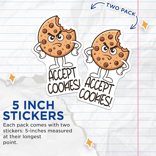 (2 Pack) Funny Cookie Stickers - Accept Cookies Decal - Whimsical Food Art - 5" On Longest Side - Sticks to Smooth Flat Surfaces - Made in USA - BMCS7424