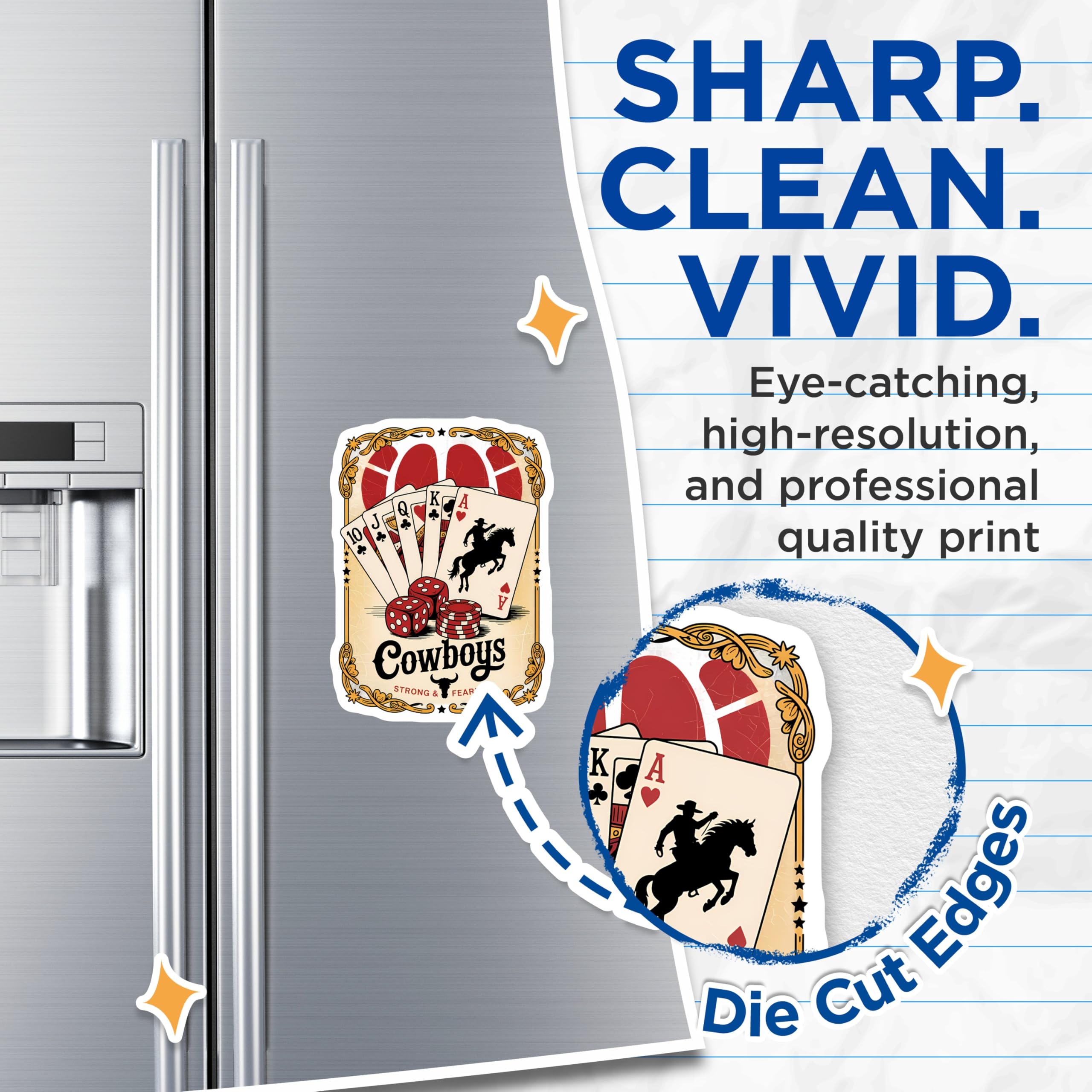 (2 Pack) Cowboy Poker Magnets - Western Playing Card Art - Wild West Casino Decor - Rodeo Dice Game Room Fridge Accents - 5 Inches On Longest Side - Thick Durable Magnet - Made in USA - MAG22367