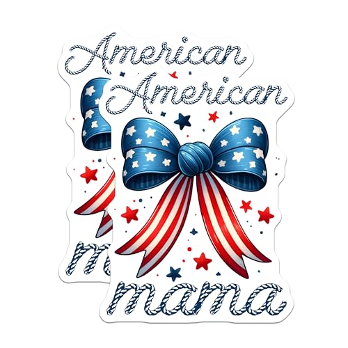 (2 Pack) American Mama Stickers - Patriotic Bow - Independence Day Decal - 5" On Longest Side - Sticks to Smooth Flat Surfaces - Made in USA - BMCS7439