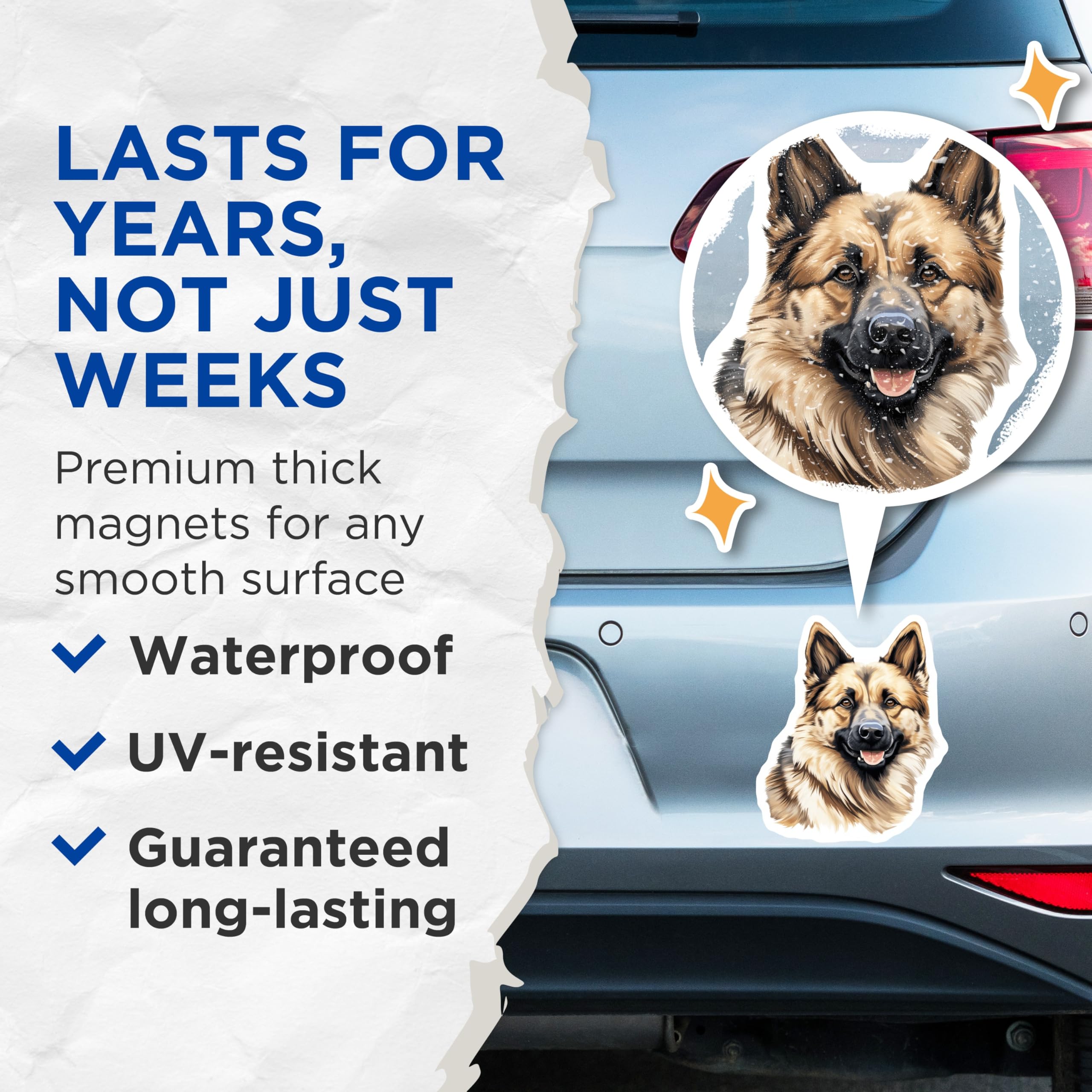 (2 Pack) German Shepherd Magnets - Happy GSD Dog Art - Pet Owner Refrigerator Decor - 5 Inches On Longest Side - Thick Durable Magnet - Made in USA - MAG25912