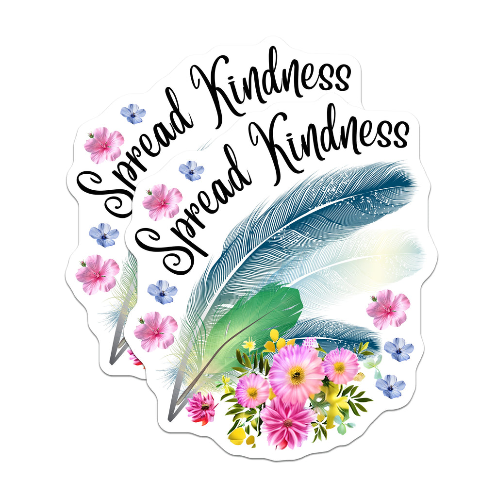 (2 Pack) Spread Kindness Magnets - Floral Feather Refrigerator Decor - Inspirational Quote Boho Vibe Home Office Accent - 5 Inches On Longest Side - Thick Durable Magnet - Made in USA - MAG38011