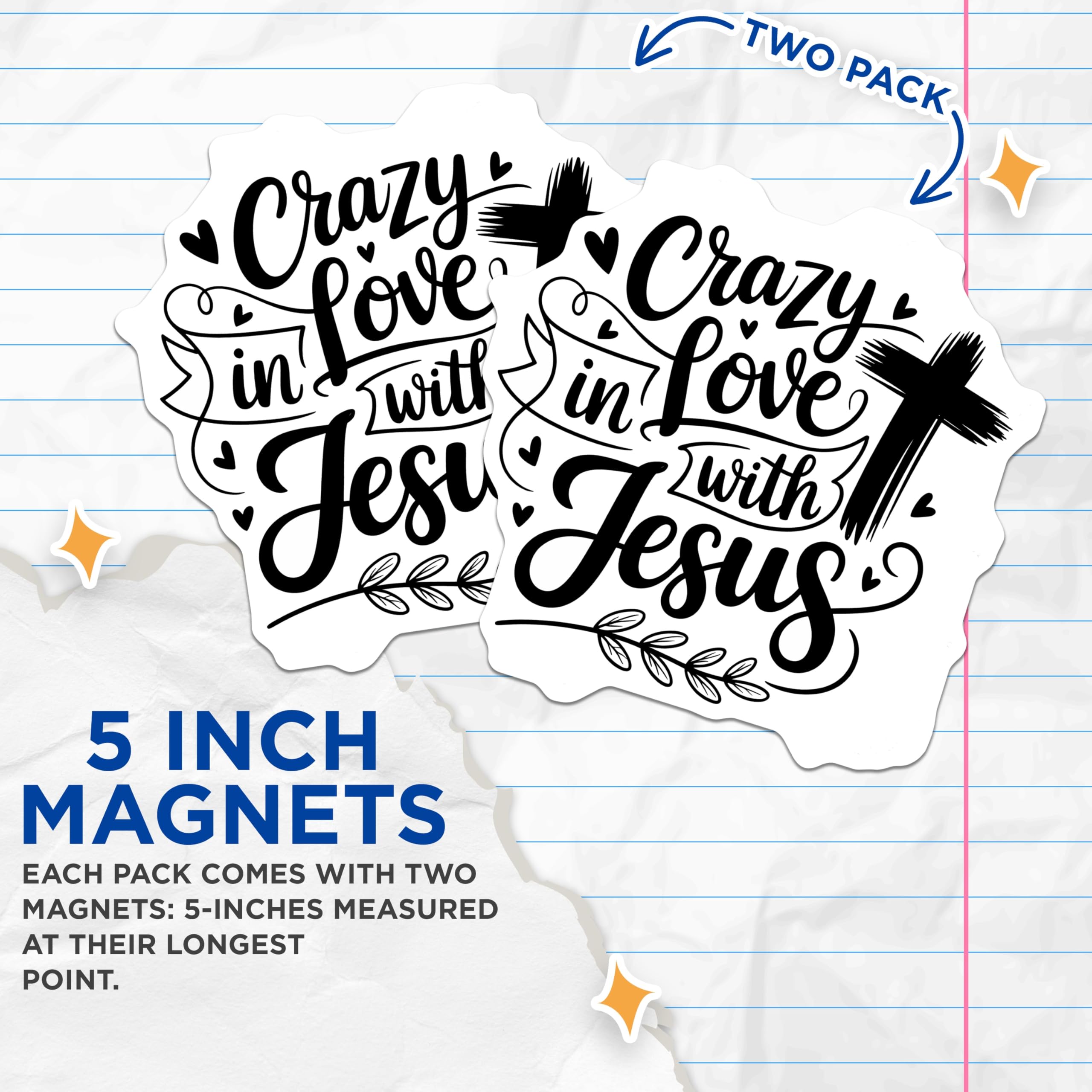 (2 Pack) Jesus Lover Magnets - Christian Cross Decor - Religious Fridge Art - 5" On Longest Side - Premium Magnet - for Cars, Refrigerators, Toolboxes, Lockers - Made in USA - MAG15814