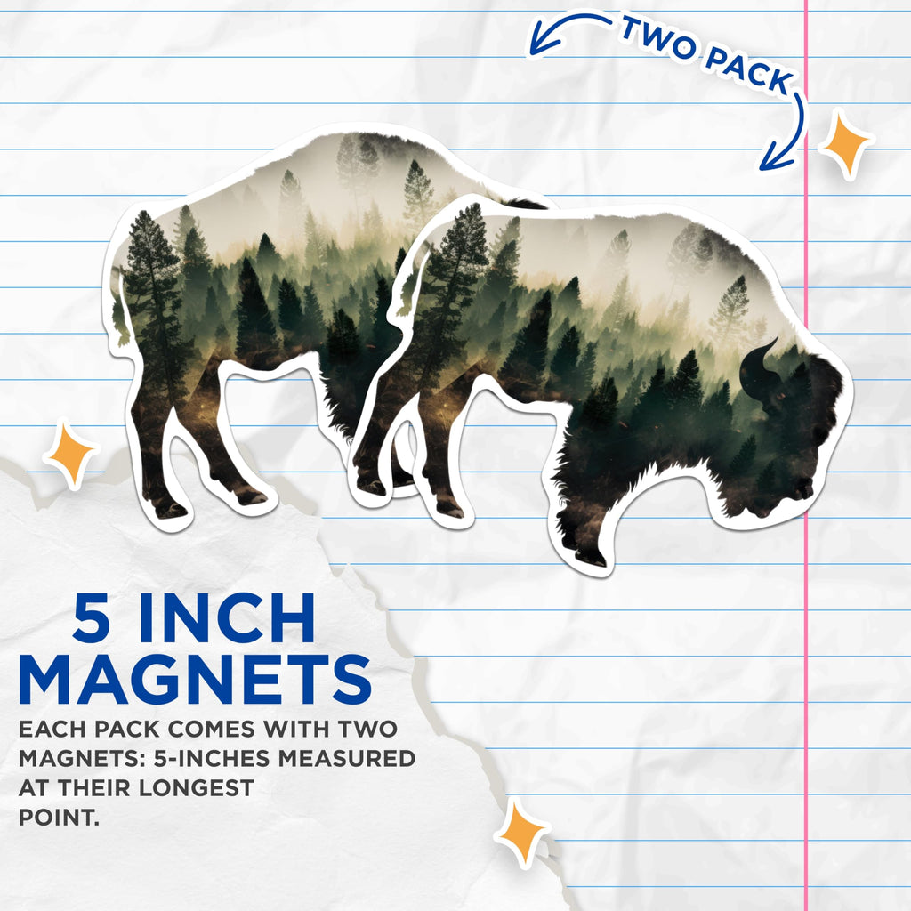 (2 Pack) Buffalo with Forest Nature Overlay - Cool Nature Magnet- 5 Inches On Longest Side - Premium Magnet - for Cars, Refrigerators, Toolboxes - Made in USA - MAG1742