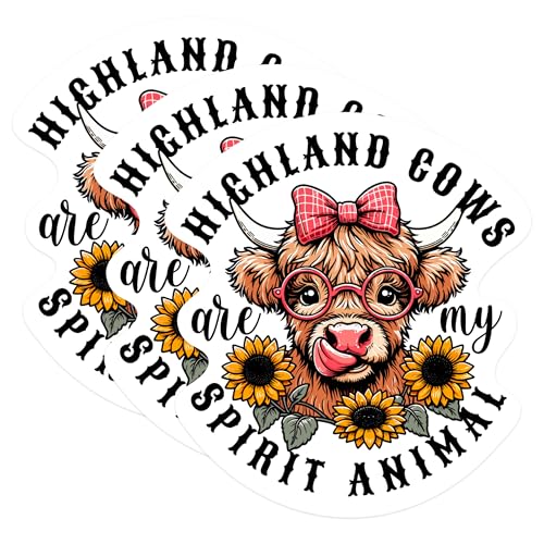 (3 Pack) Highland Cow Decals - Spirit Animal Stickers - Cute Laptop Decal - 3 Inches On Longest Side - Easy Peel & Apply - Made in USA - 3MCS1204