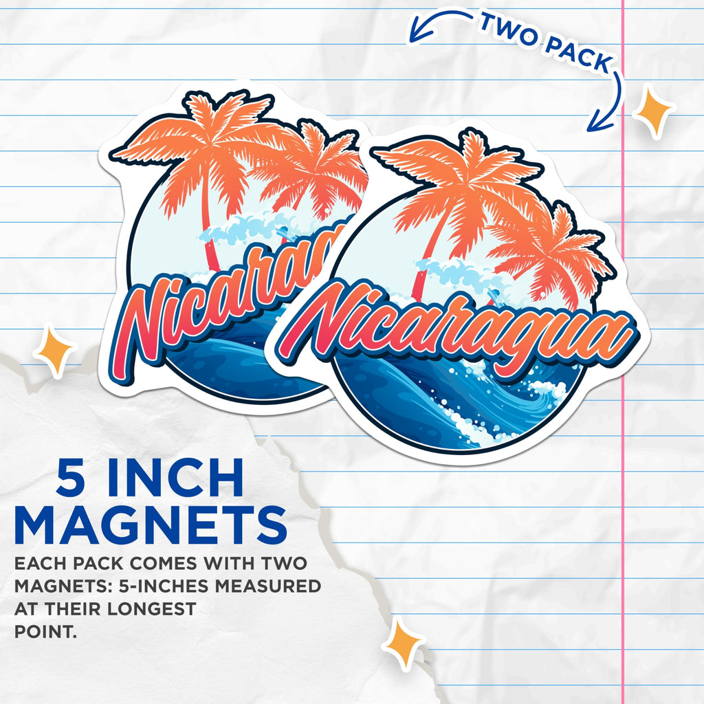 (2 Pack) Nicaragua Magnets - Travel Souvenir Decor - Beach Vacation Refrigerator Magnets - 5" On Longest Side - Premium Magnet - for Cars, Refrigerators, Toolboxes, Lockers - Made in USA - MAG18070