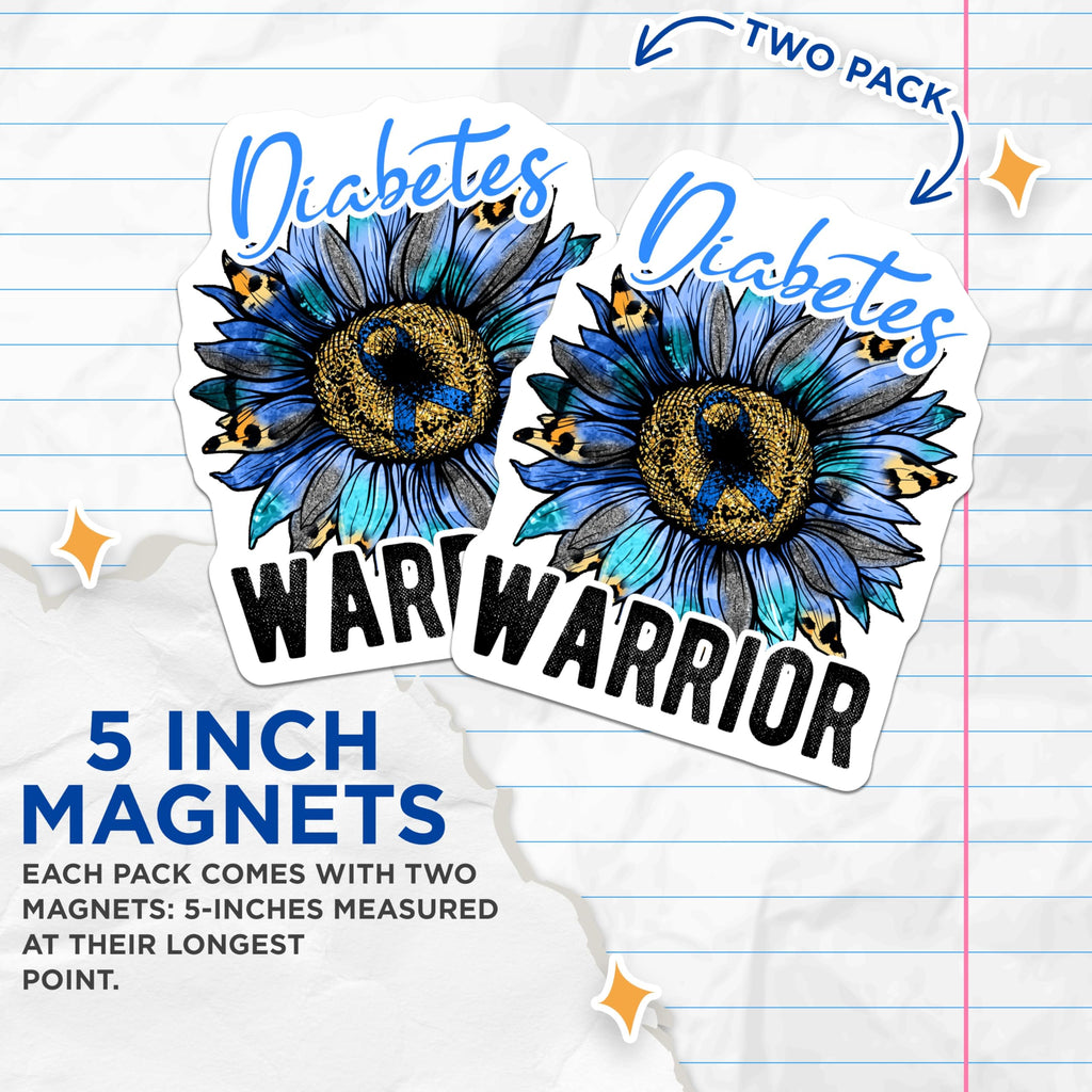 (2 Pack) Diabetes Warrior Magnets - Awareness Flower - Ribbon Support - 5" On Longest Side - Premium Magnet - for Cars, Refrigerators, Toolboxes, Lockers - Made in USA - MAG16686
