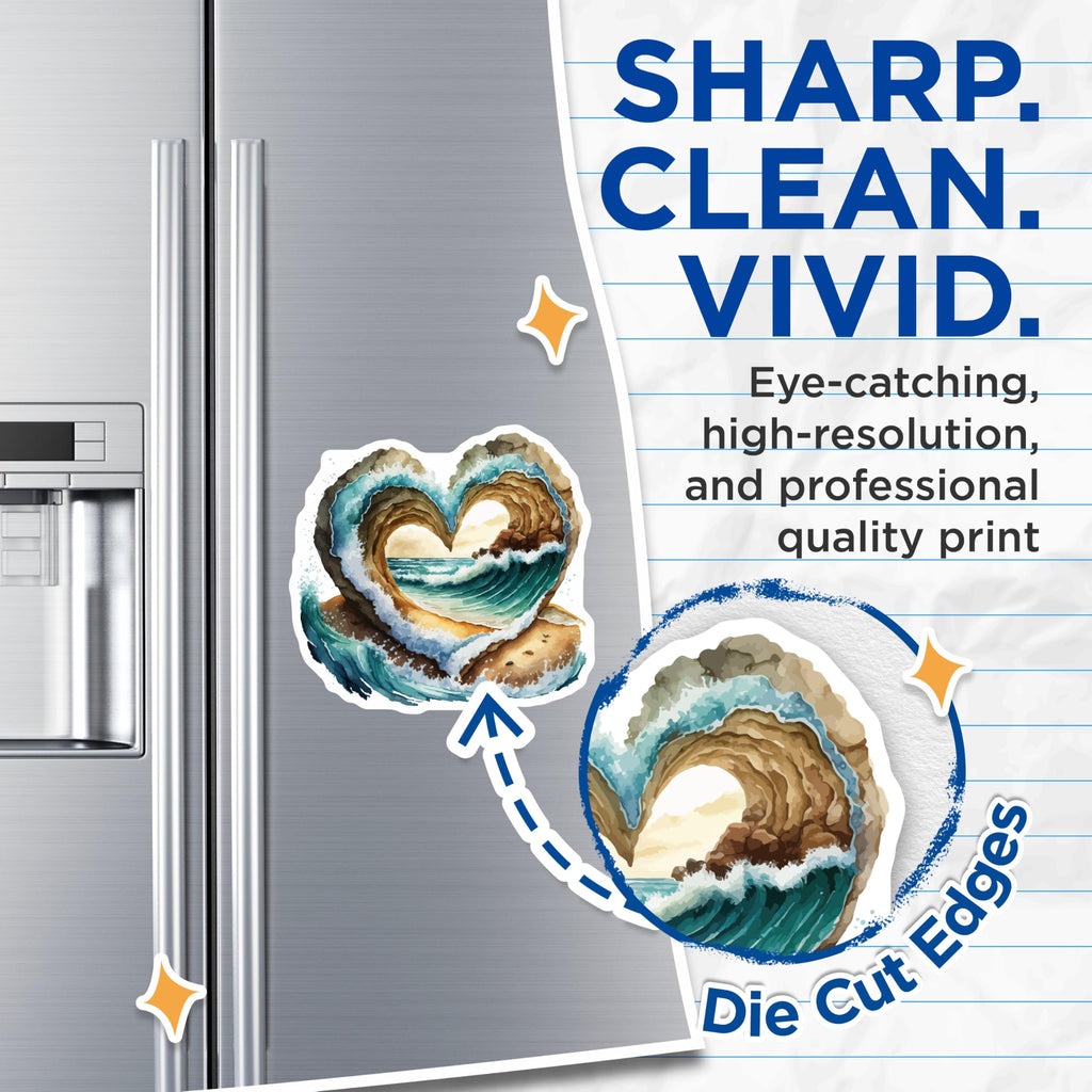 (2 Pack) Ocean Heart Wave Magnets - Coastal Beach Decor - Nature Art Refrigerator Magnets - 5 Inches On Longest Side - Thick Durable Magnet - Made in USA - MAG19925
