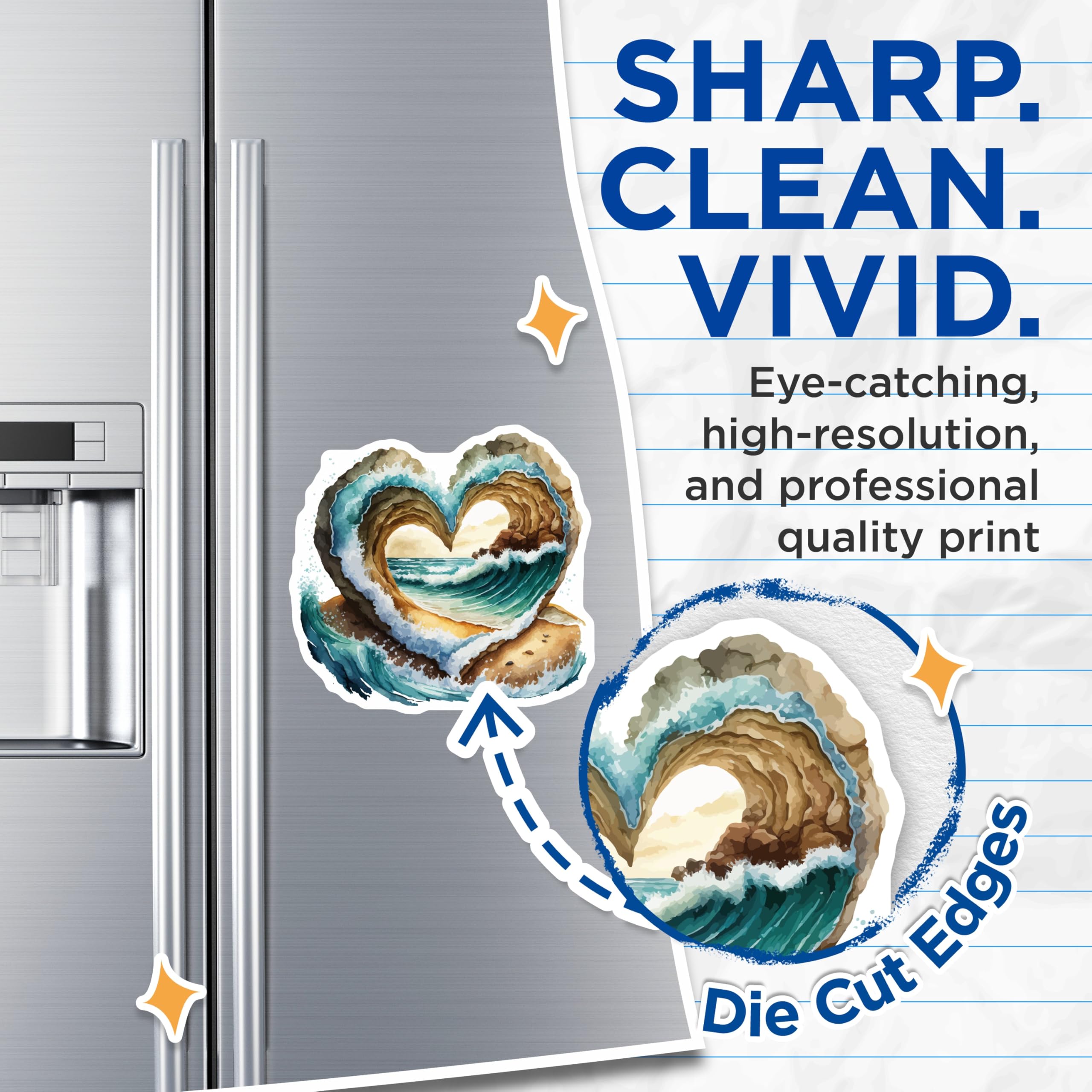 (2 Pack) Ocean Heart Wave Magnets - Coastal Beach Decor - Nature Art Refrigerator Magnets - 5 Inches On Longest Side - Thick Durable Magnet - Made in USA - MAG19925