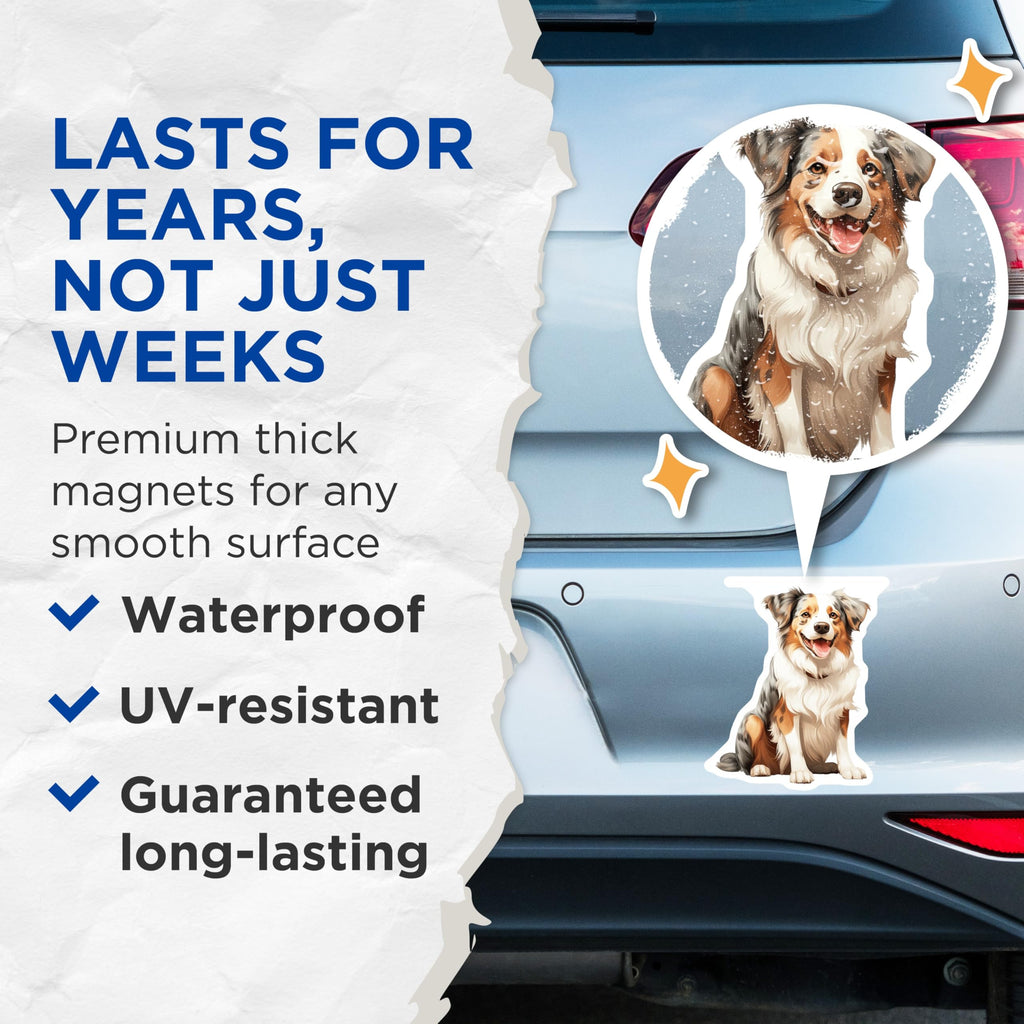 (2 Pack) Australian Shepherd Dog Magnets - Aussie Dog Lover Fridge Decor - Pet Parent Refrigerator Accessory - 5 Inches On Longest Side - Thick Durable Magnet - Made in USA - MAG27183