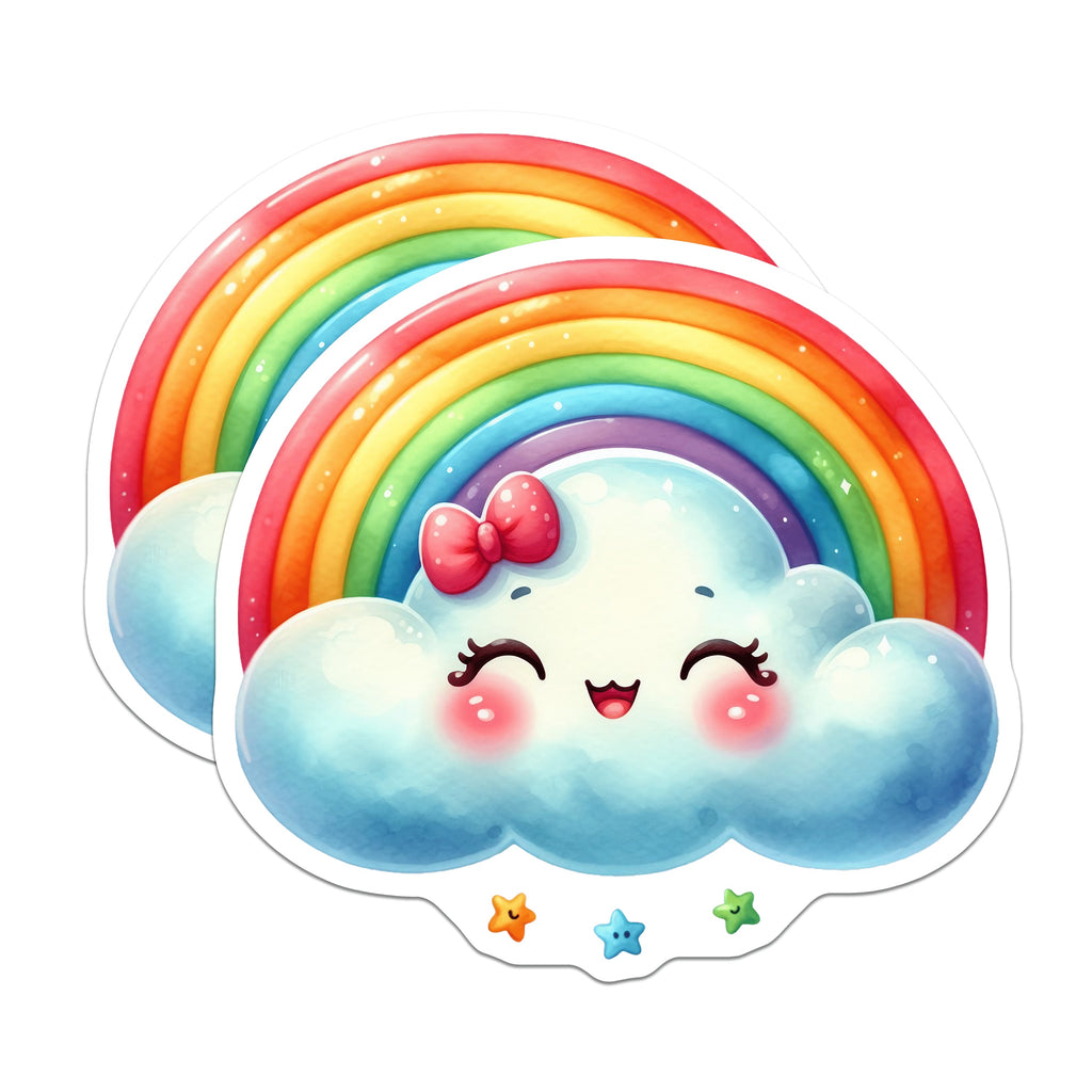 (2 Pack) Cute Rainbow Cloud Magnets - Kawaii Fridge Decor - Nursery Locker Accents - 5 Inches On Longest Side - Thick Durable Magnet - Made in USA - MAG37676