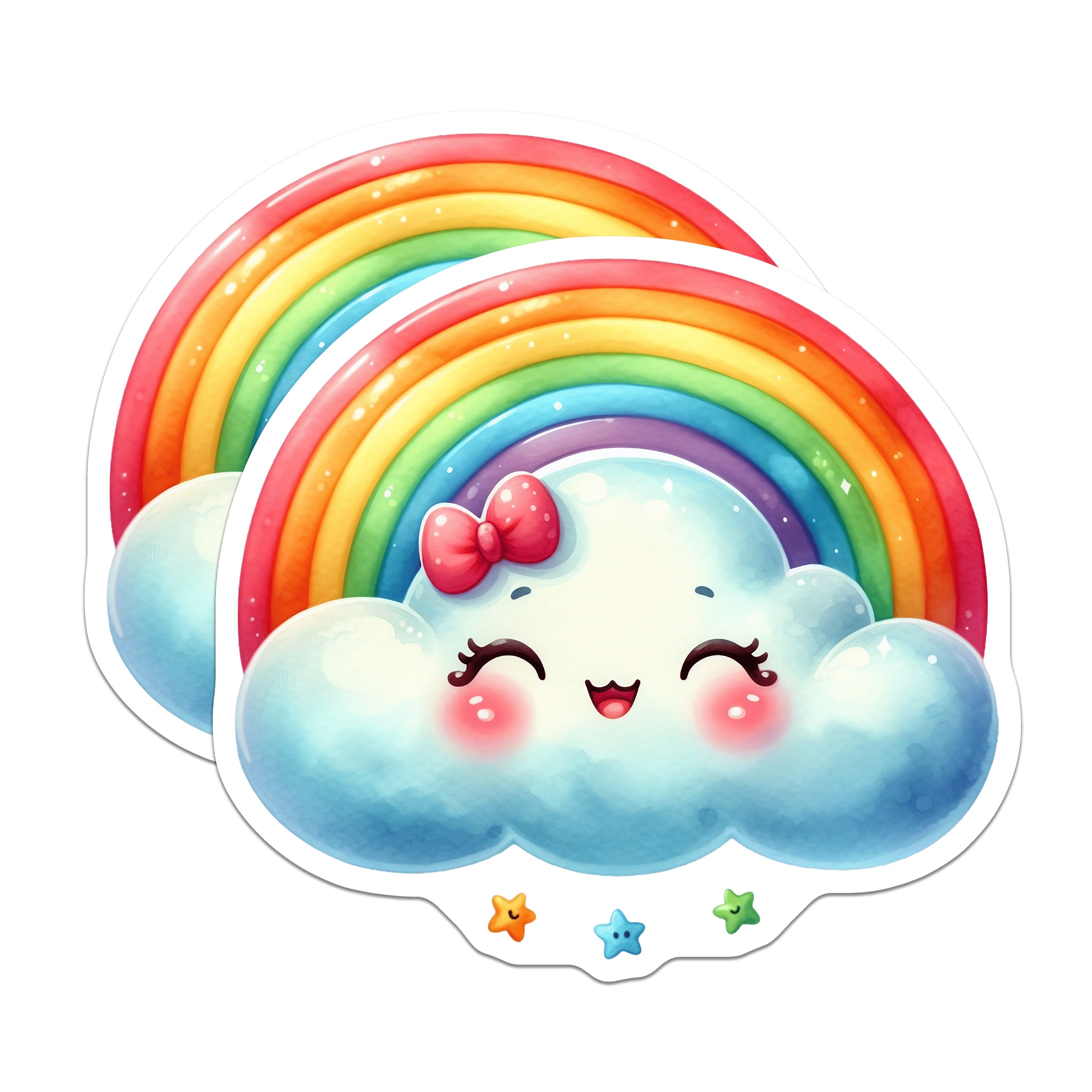 (2 Pack) Cute Rainbow Cloud Magnets - Kawaii Fridge Decor - Nursery Locker Accents - 5 Inches On Longest Side - Thick Durable Magnet - Made in USA - MAG37676