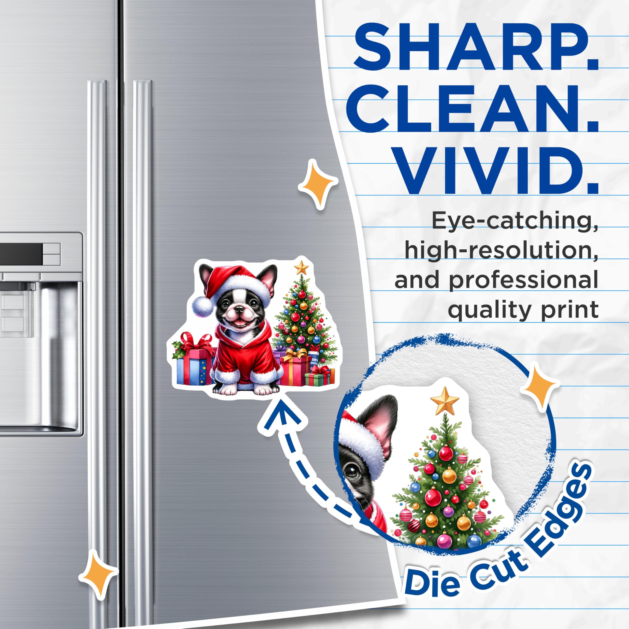 (2 Pack) Christmas Boston Terrier Magnets - Santa Puppy Decor - Holiday Dog Lover Item - 5 Inches On Longest Side - Thick Durable Magnet - Made in USA - MAG25811