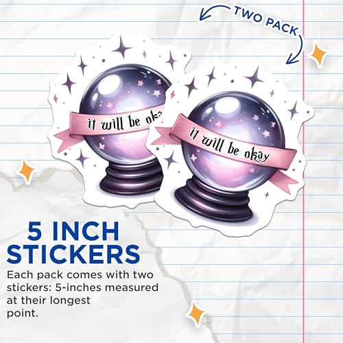 (2 Pack) Inspirational Crystal Ball Stickers - Motivational Quote - Positive Message for Journals - 5" On Longest Side - Sticks to Smooth Flat Surfaces - Made in USA - BMCS7518