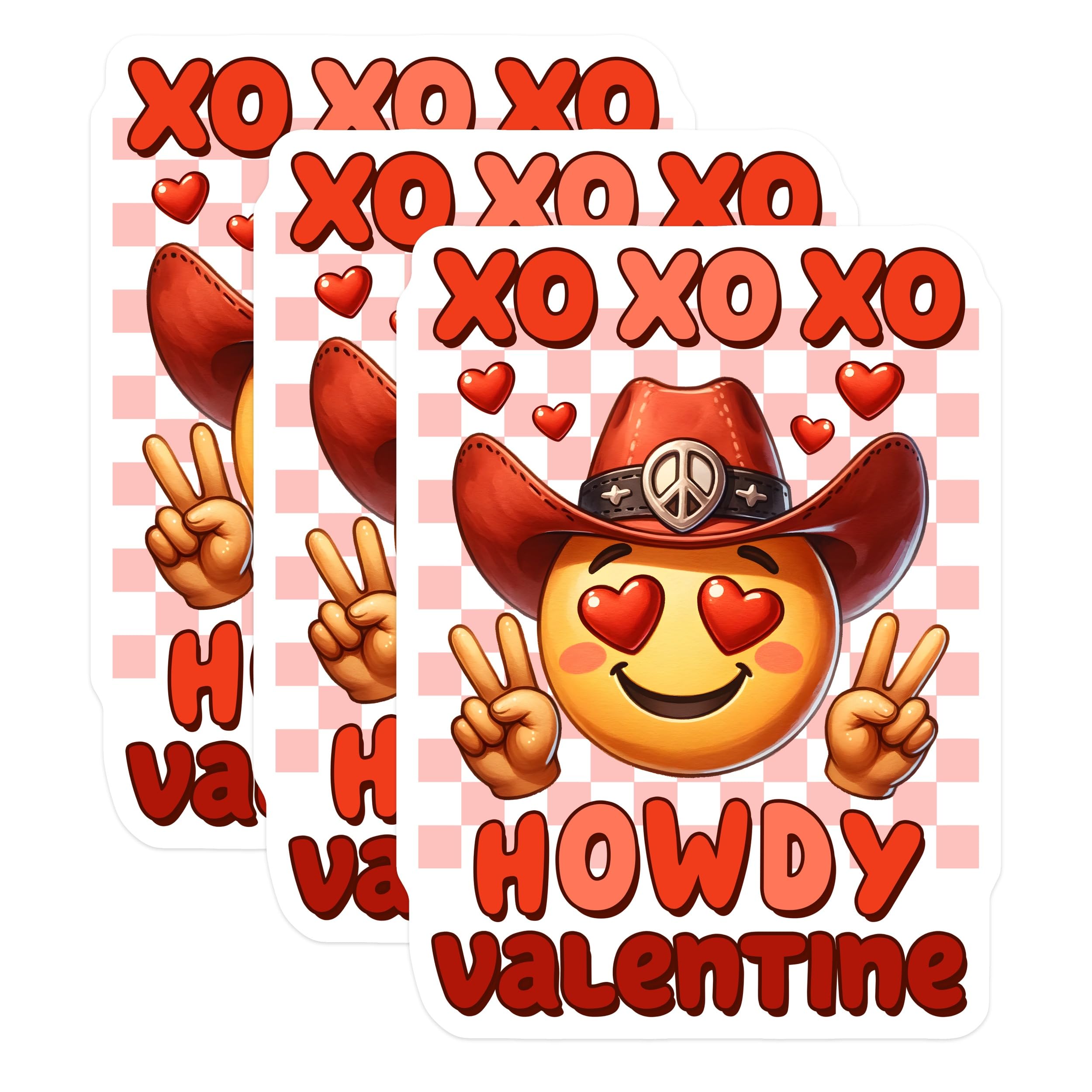 (3 Pack) Howdy Valentine Decals - Cowboy Emoji - XO Laptop Decals - 3 Inches On Longest Side - Easy Peel & Apply - Made in USA - 3MCS1919