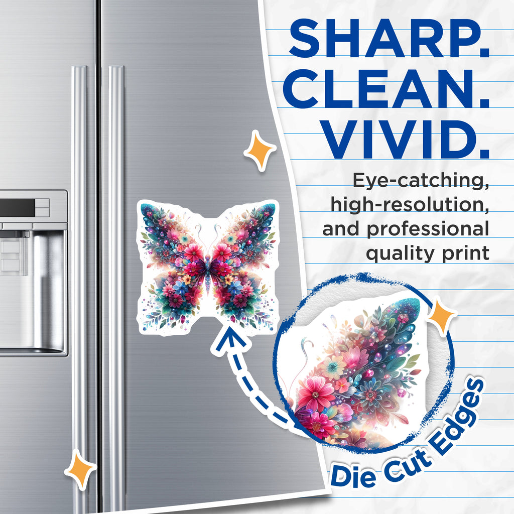 (2 Pack) Floral Butterfly Magnets - Whimsical Flower Decor - Spring Refrigerator Magnet Set - Vibrant Nature Art - 5 Inches On Longest Side - Thick Durable Magnet - Made in USA - MAG39121