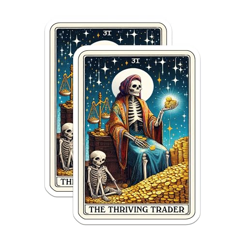 (2 Pack) The Thriving Trader Stickers - Skeleton Stickers - Tarot Card Stickers - 5" On Longest Side - Sticks to Smooth Flat Surfaces - Made in USA - BMCS5511