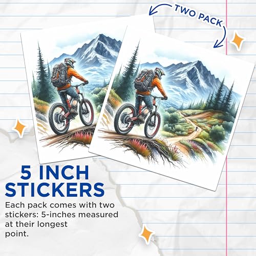 (2 Packs) Mountain Biking Riding in The Mountains Stickers - Mountain Biking Decals - 5 Inches On Longest Side - Premium Vinyl Decal - Sticks to Any Smooth Flat Surface - Made in USA - BMCS2495