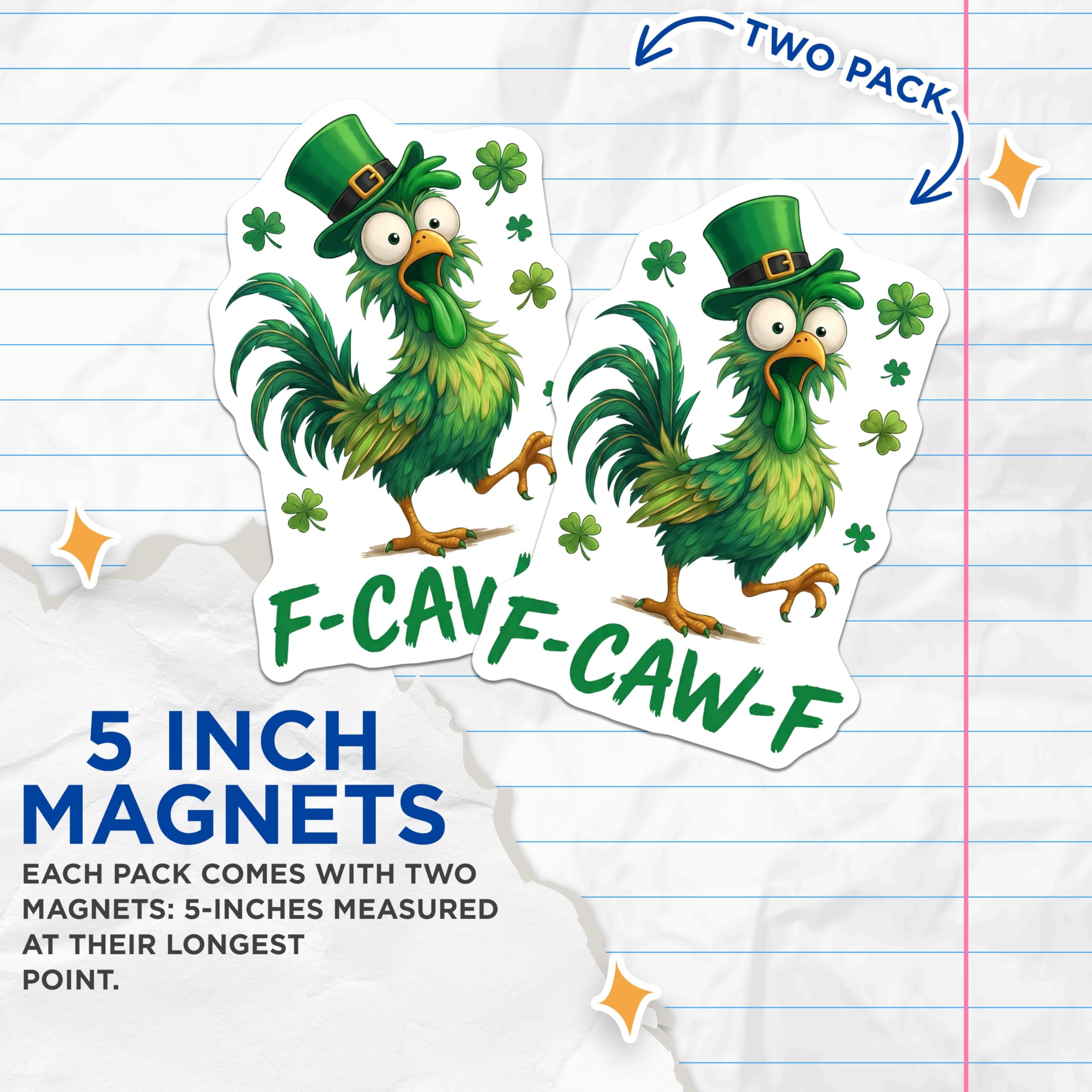 (2 Pack) St Patricks Day Chicken Magnets - Irish Funny - FCawF Pun Refrigerator Decor - 5" On Longest Side - Premium Magnet - for Cars, Refrigerators, Toolboxes, Lockers - Made in USA - MAG14200