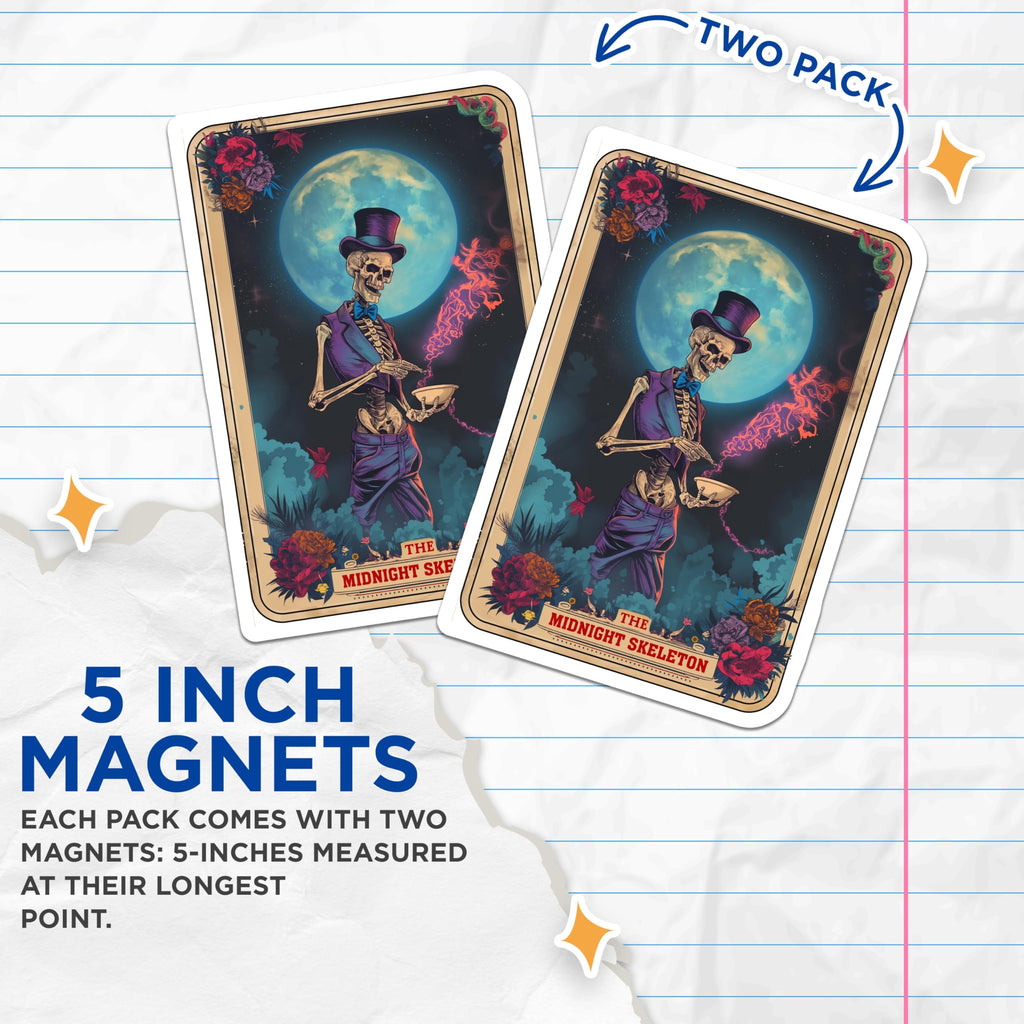 (2 Pack) Midnight Skeleton Magnets - Gothic Decor - Full Moon Mystical Art - 5 Inches On Longest Side - Thick Durable Magnet - Made in USA - MAG26188