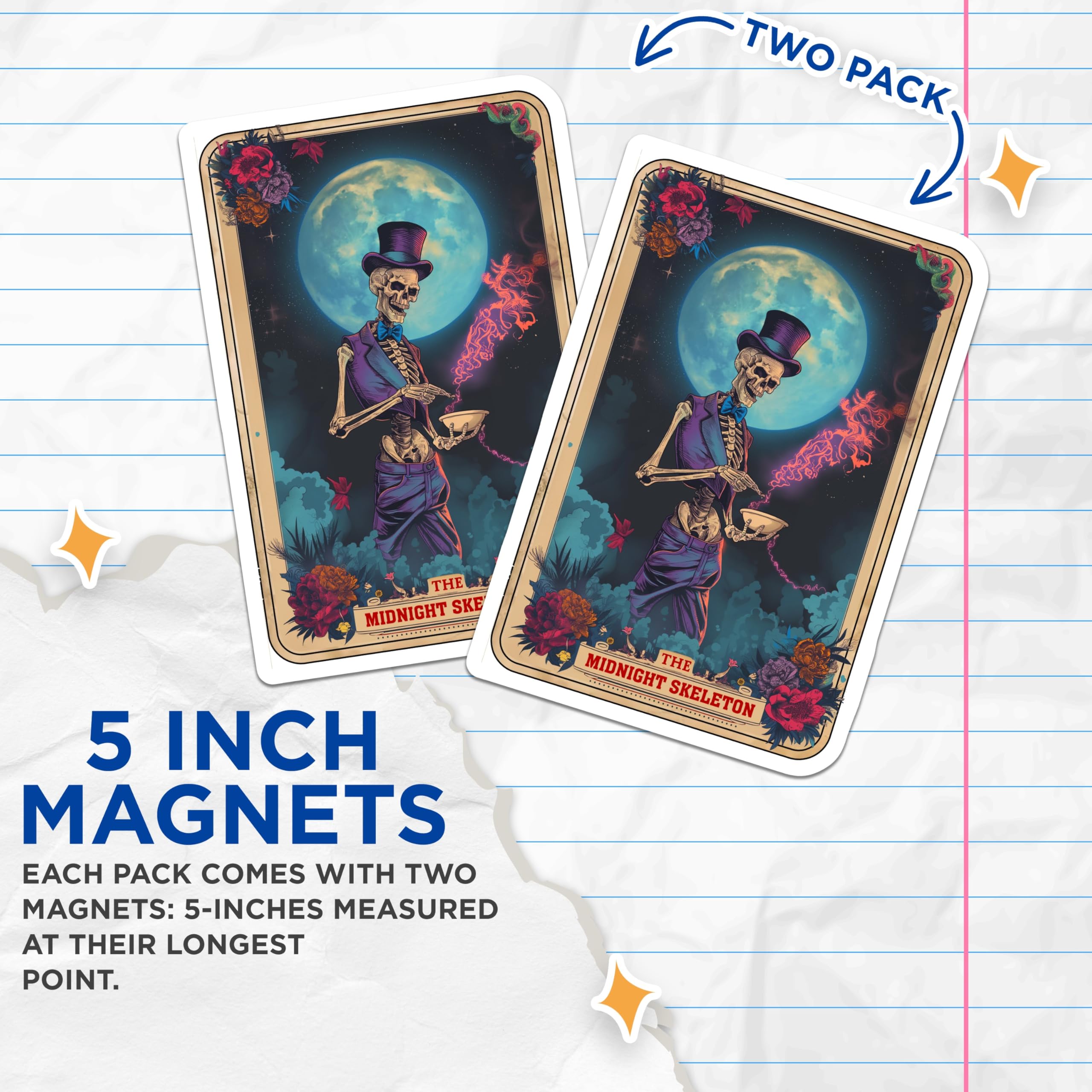 (2 Pack) Midnight Skeleton Magnets - Gothic Decor - Full Moon Mystical Art - 5 Inches On Longest Side - Thick Durable Magnet - Made in USA - MAG26188