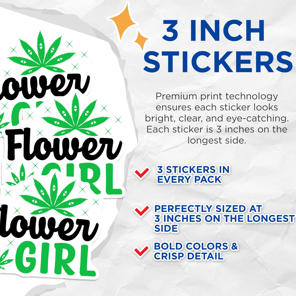 (3 Pack) Flower Girl Decals - Cannabis Weed Decal - Laptop Decals - 3 Inches On Longest Side - Easy Peel & Apply - Made in USA - 3MCS7535