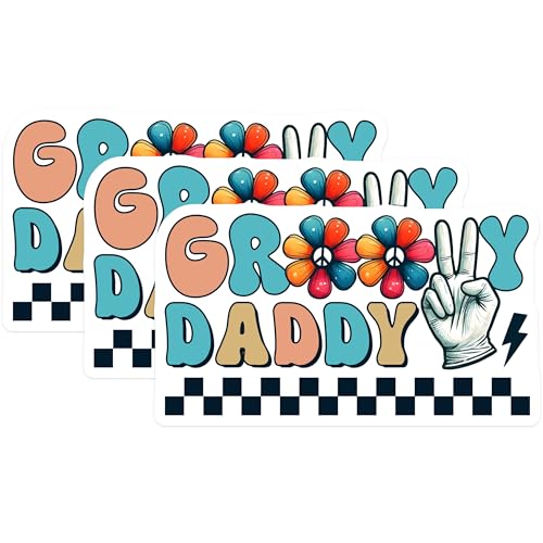 (3 Pack) Groovy Daddy Decals - Retro Dad - Hippie Father Vinyl Decals - 3 Inches On Longest Side - Easy Peel & Apply - Made in USA - 3MCS6254