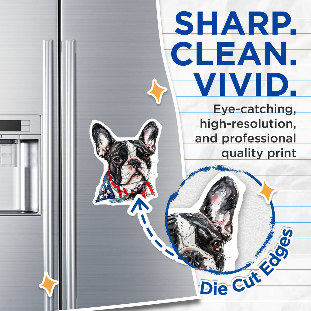 (2 Pack) French Bulldog Magnets - Patriotic Dog Art - American Flag Home Vehicle Decor - 5 Inches On Longest Side - Thick Durable Magnet - Made in USA - MAG36158