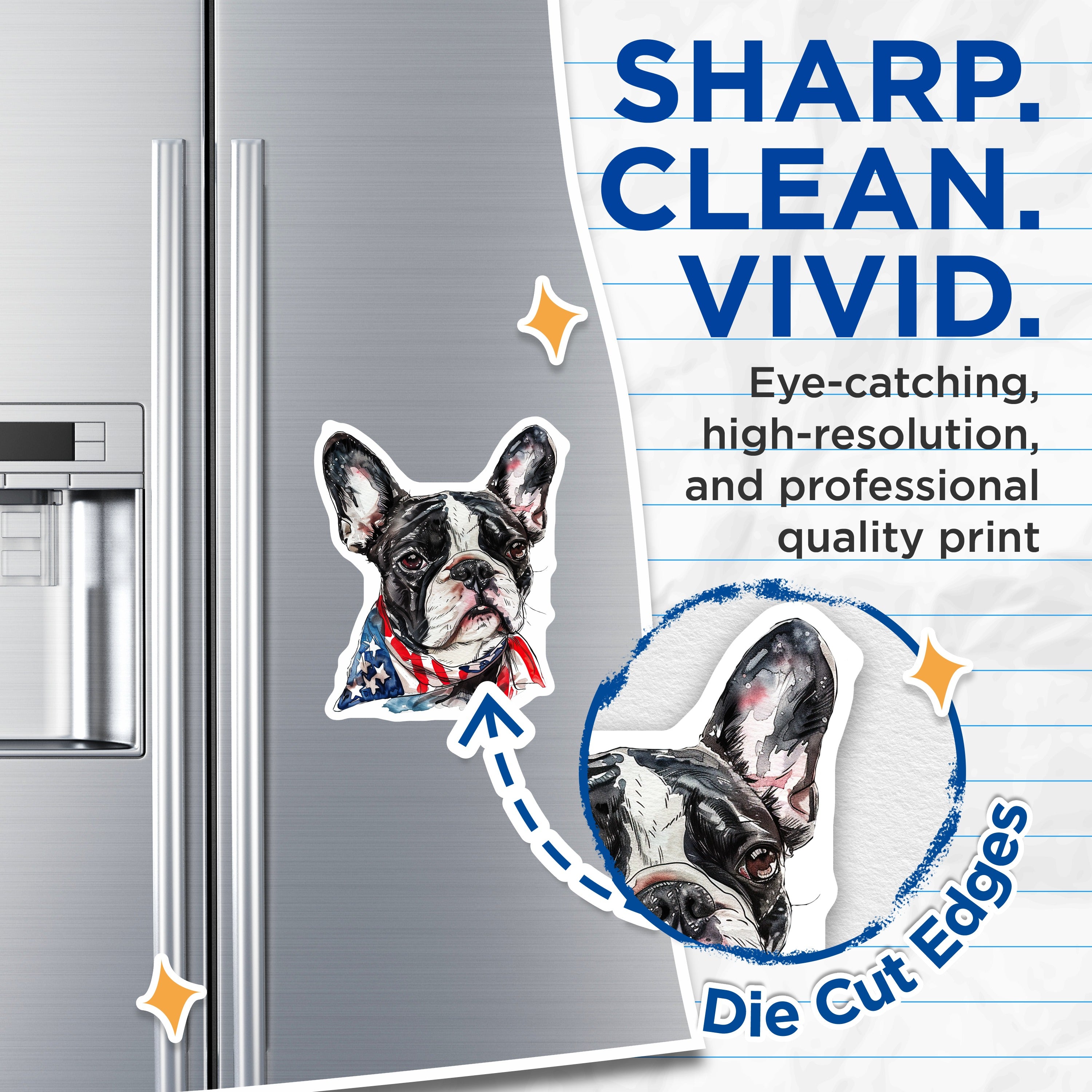 (2 Pack) French Bulldog Magnets - Patriotic Dog Art - American Flag Home Vehicle Decor - 5 Inches On Longest Side - Thick Durable Magnet - Made in USA - MAG36158