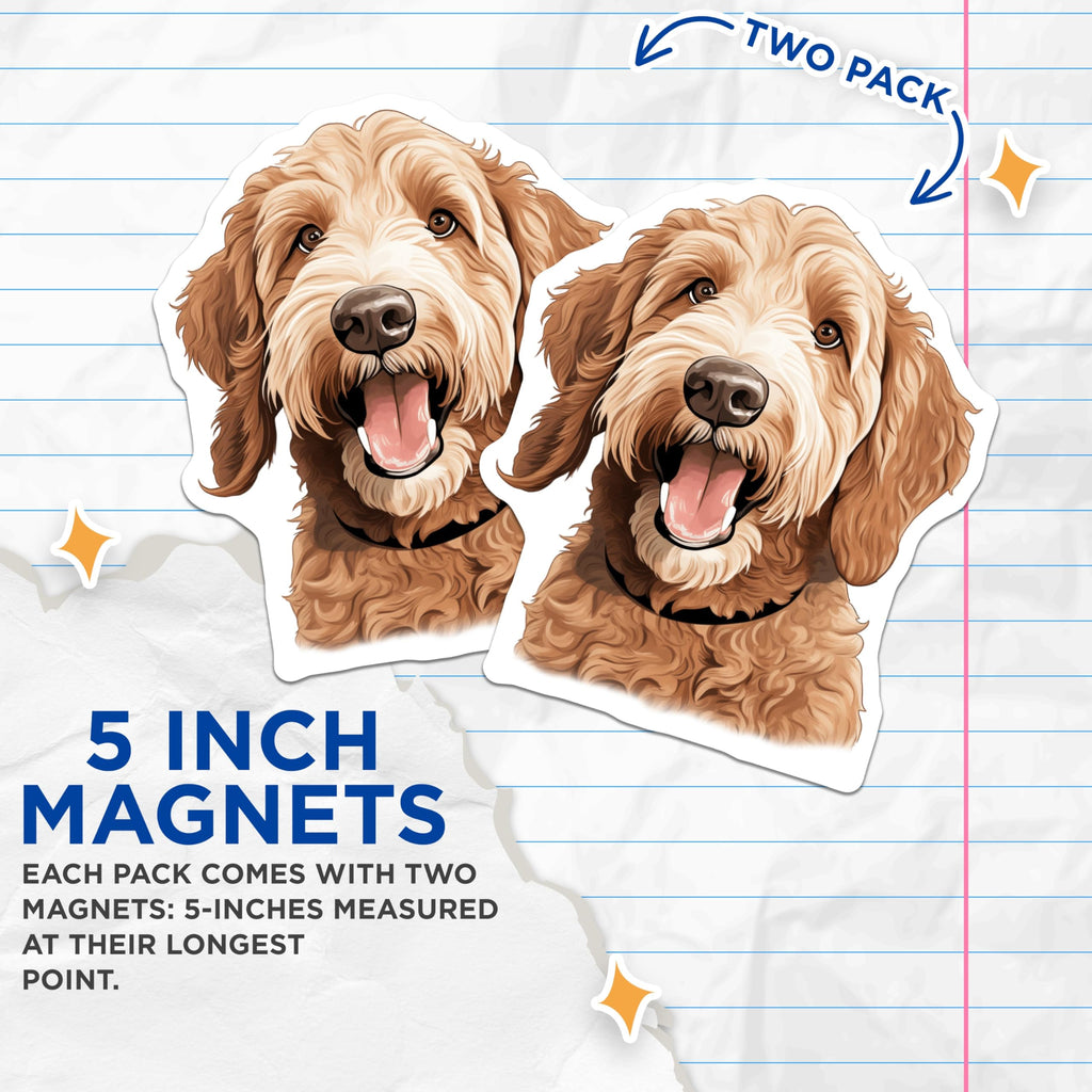 (2 Pack) Goldendoodle Magnets - Dog Lover Decor - Pet Parent Refrigerator Art - Cute Doodle Art - 5 Inches On Longest Side - Thick Durable Magnet - Made in USA - MAG28853