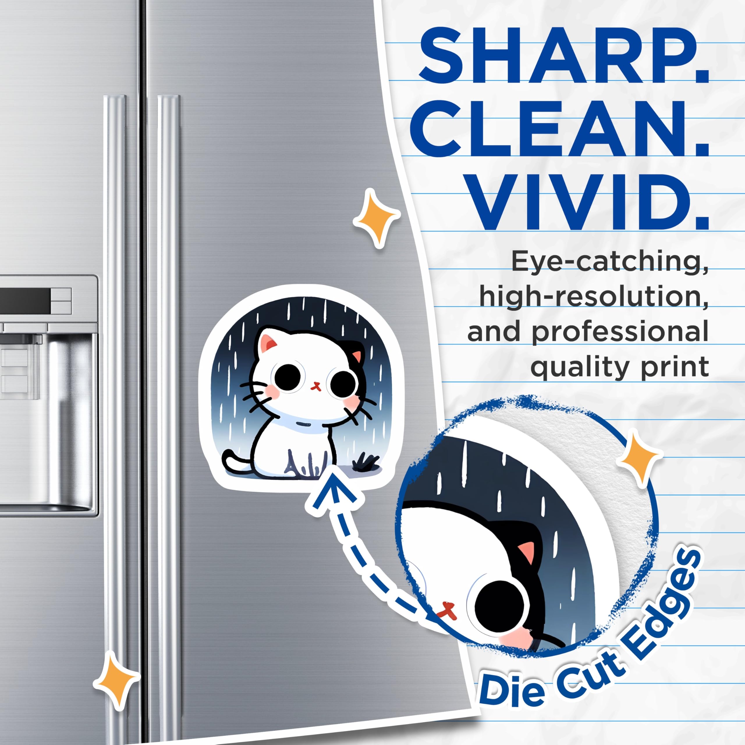 (2 Pack) Kawaii Rainy Cat Magnets - Adorable Chibi Kitten Decor - Sweet Melancholy Pet Fridge Accessory - Cute Animal Art - 5 Inches On Longest Side - Thick Durable Magnet - Made in USA - MAG20490
