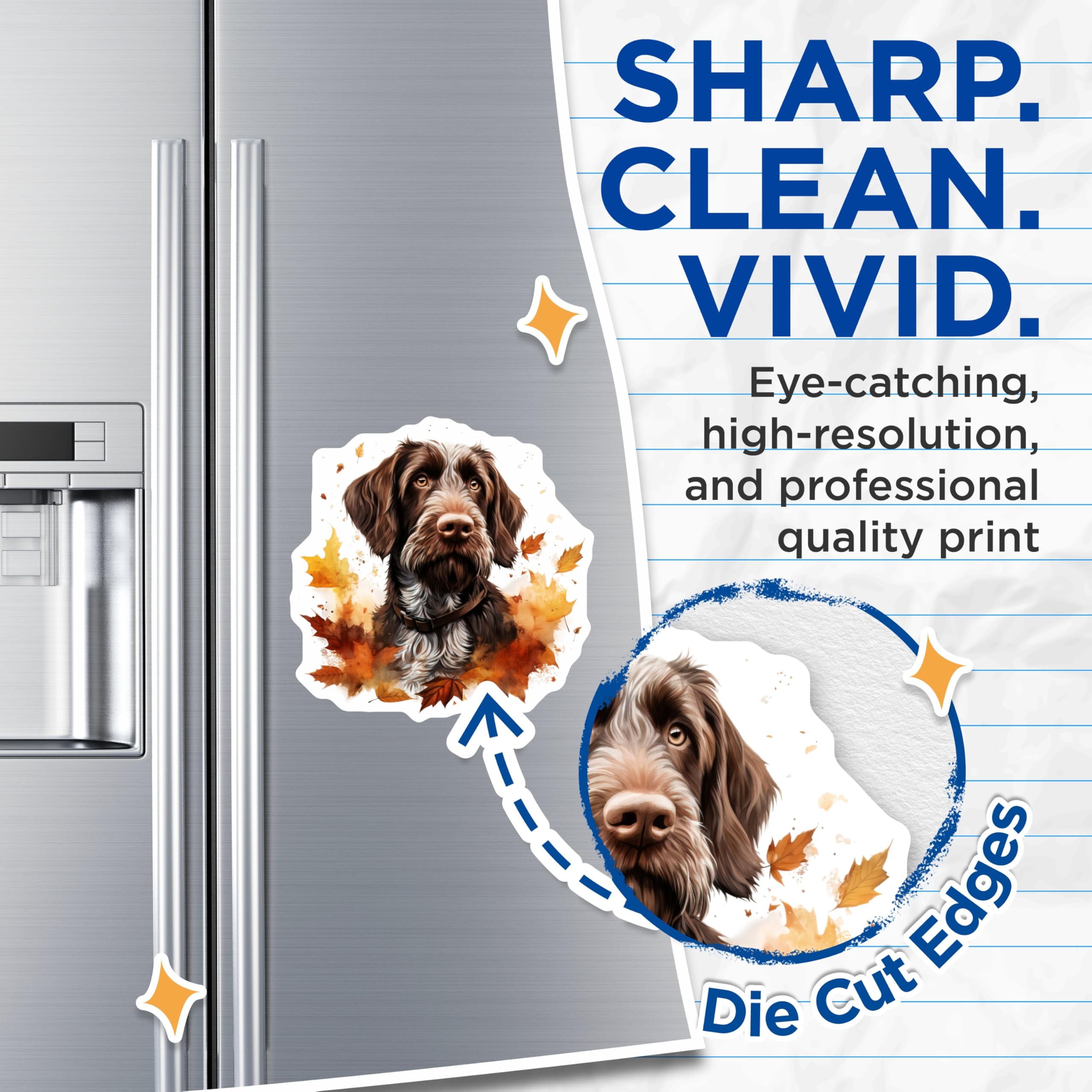 (2 Pack) Wirehaired Pointing Griffon Magnets - Autumn Dog Art - Fall Kitchen Refrigerator Accents - 5 Inches On Longest Side - Thick Durable Magnet - Made in USA - MAG30733