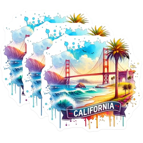 (3 Pack) California Decals - Golden Gate Bridge - Laptop Decal - San Francisco Decals- 3 Inches On Longest Side - Easy Peel & Apply - Made in USA - 3MCS5664