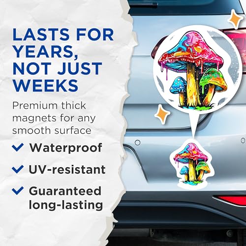 (2 Packs) Groovy Mushroom Magnets - Psychedelic Trippy Groovy Mushroom Magnets - 5 Inches On Longest Side - Premium Magnet - for Fridges, Toolboxes, Cars - Made in USA - MAG2311