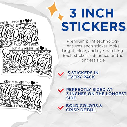 (3 Pack) South Dakota Decals - Home State - State Pride - 3 Inches On Longest Side - Easy Peel & Apply - Made in USA - 3MCS7855