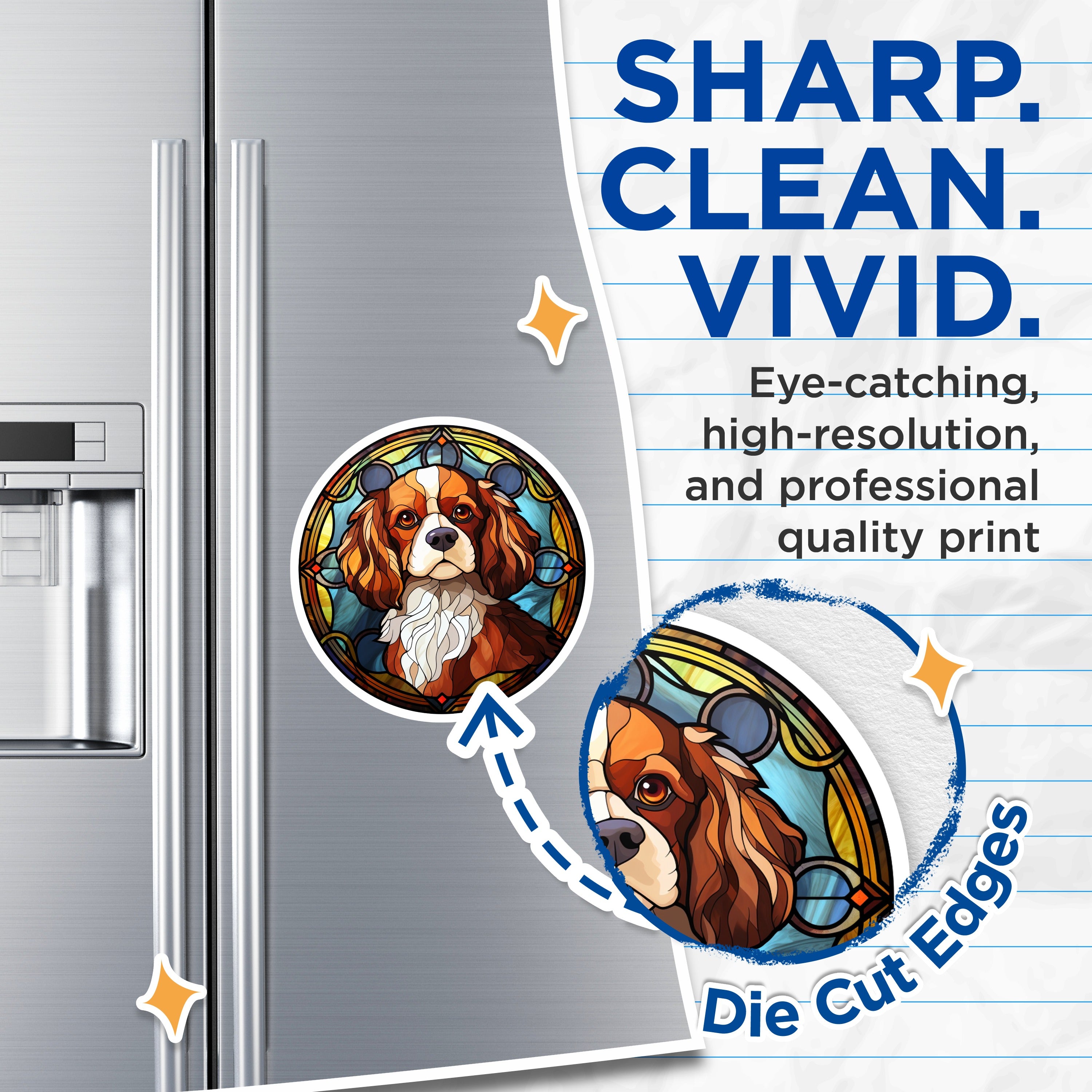 (2 Pack) Cavalier King Charles Spaniel Magnets - Faux Stained Glass Dog Art - Pet Lover Fridge Decor - 5 Inches On Longest Side - Thick Durable Magnet - Made in USA - MAG37564