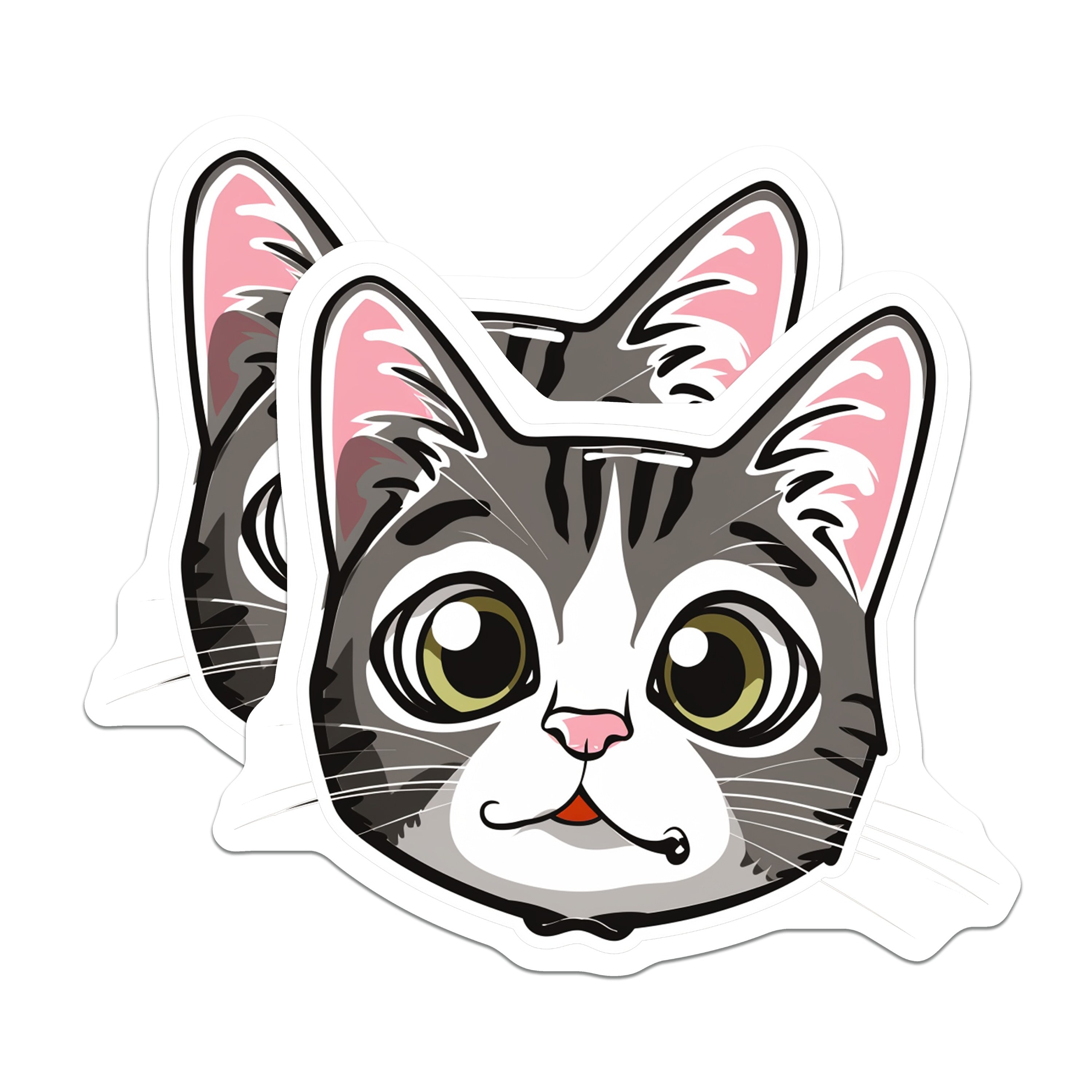 (2 Pack) Cute Cat Magnets - Kawaii Kitty Face Decor - Pet Owner Refrigerator Art - 5 Inches On Longest Side - Thick Durable Magnet - Made in USA - MAG37907