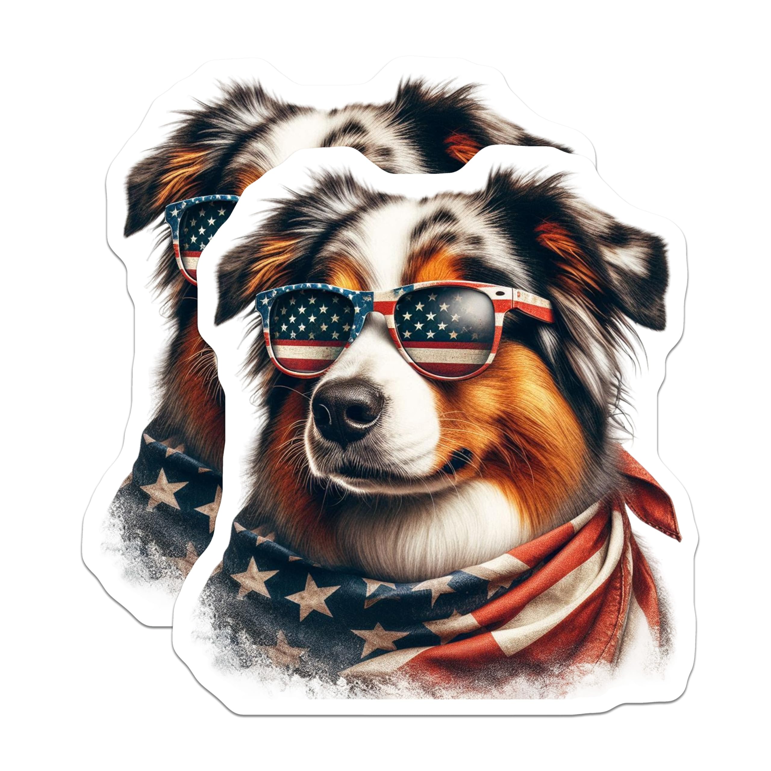 (2 Pack) Australian Shepherd Magnets - Patriotic Dog Decor - USA Flag Glasses - 5" On Longest Side - Premium Magnet - for Cars, Refrigerators, Toolboxes, Lockers - Made in USA - MAG15782
