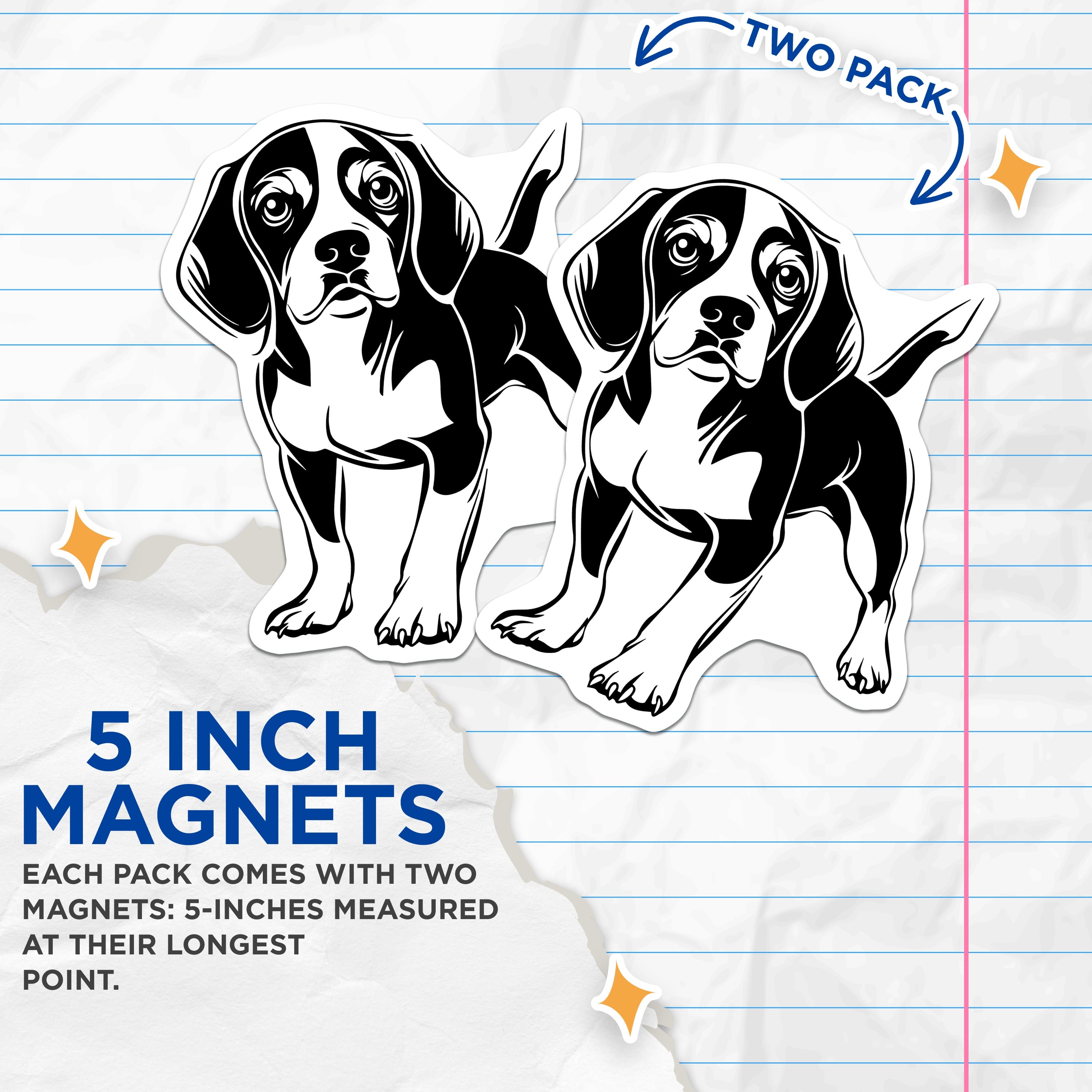 (2 Pack) Beagle Dog Magnets - Dog Lover Refrigerator Decor - Pet Owner Kitchen Display Item - 5 Inches On Longest Side - Thick Durable Magnet - Made in USA - MAG36674