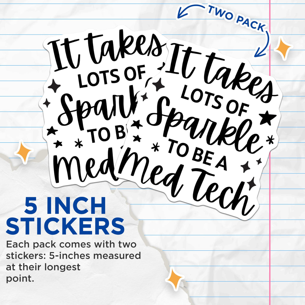 (2 Pack) Med Tech Sparkle Stickers - Medical Technologist - Tech Appreciation - Healthcare Worker Fun Decal - 5" On Longest Side - Sticks to Smooth Flat Surfaces - Made in USA - BMCS5767