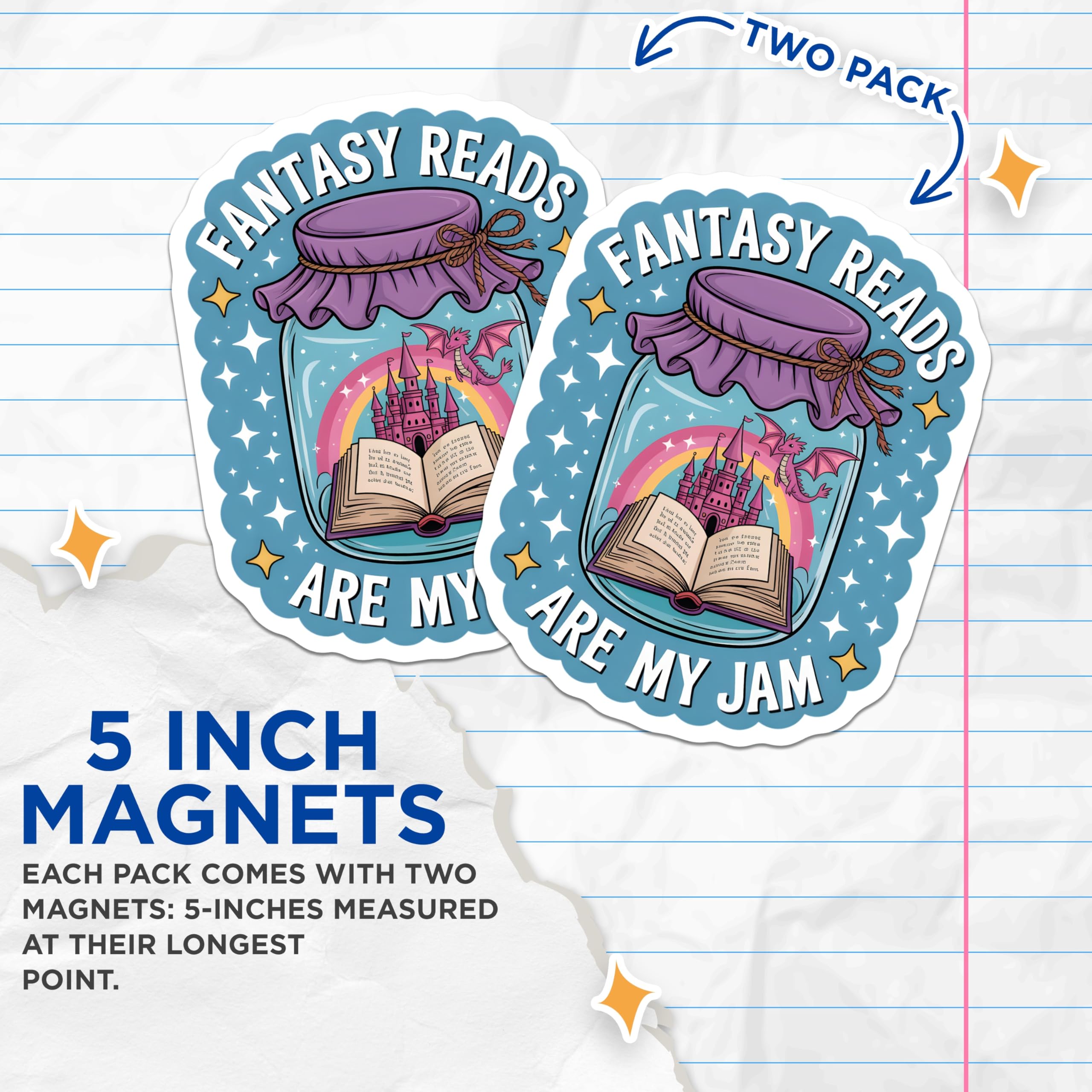 (2 Pack) Fantasy Reads are My Jam Magnets - Book Lover Refrigerator Art - Dragon Castle Magic Reader Decor for Bookworms - 5 Inches On Longest Side - Thick Durable Magnet - Made in USA - MAG20554