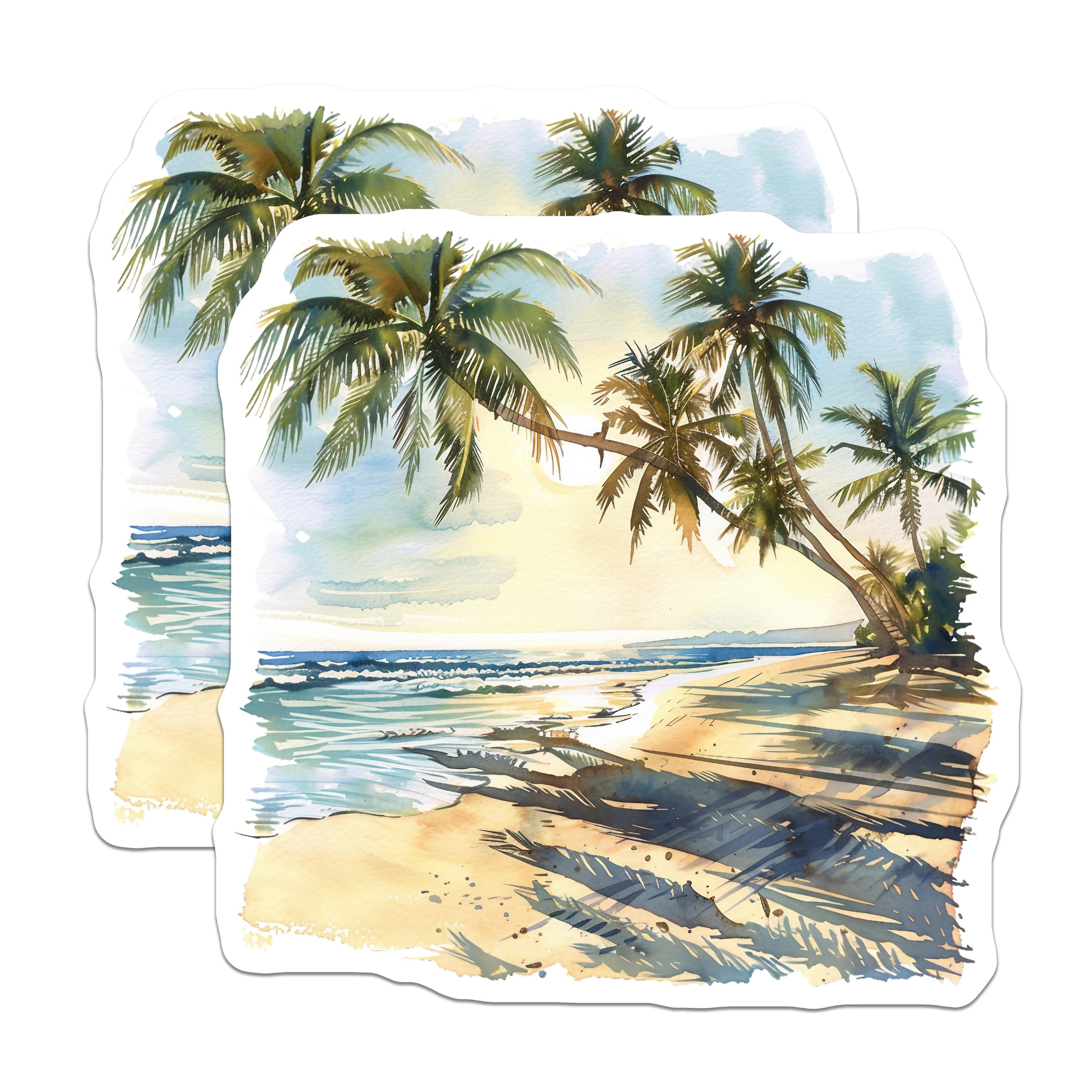 (2 Pack) Tropical Beach Magnets - Palm Tree Watercolor Art - Coastal Home Decor - Ocean Scene Fridge Magnets - 5 Inches On Longest Side - Thick Durable Magnet - Made in USA - MAG39822