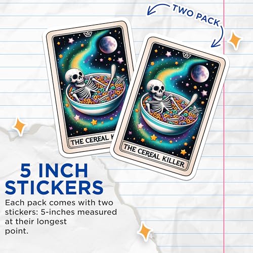 (2 Pack) Cereal Killer Stickers - Fun Skeleton Stickers - Unique Decorative Stickers - 5" On Longest Side - Sticks to Smooth Flat Surfaces - Made in USA - BMCS5367