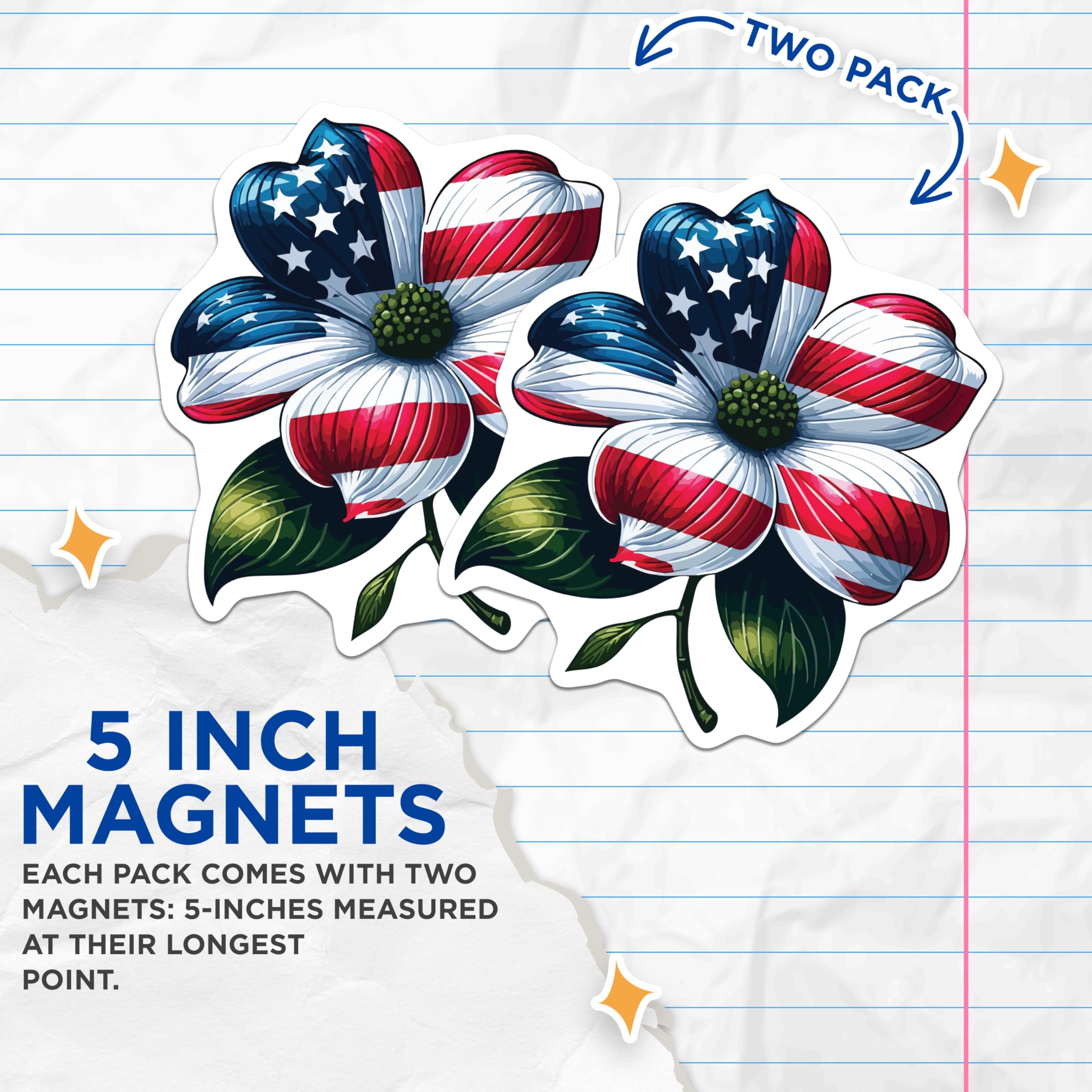 (2 Pack) USA Flag Floral Magnets - Patriotic Home Decor - Independence Day Celebration Item - 5 Inches On Longest Side - Thick Durable Magnet - Made in USA - MAG20059