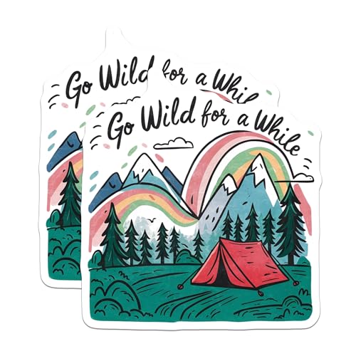 (2 Pack) Go Wild for a While Stickers - Camping Adventure Stickers - Mountain Nature Outdoor Stickers - 5" On Longest Side - Sticks to Smooth Flat Surfaces - Made in USA - BMCS4062